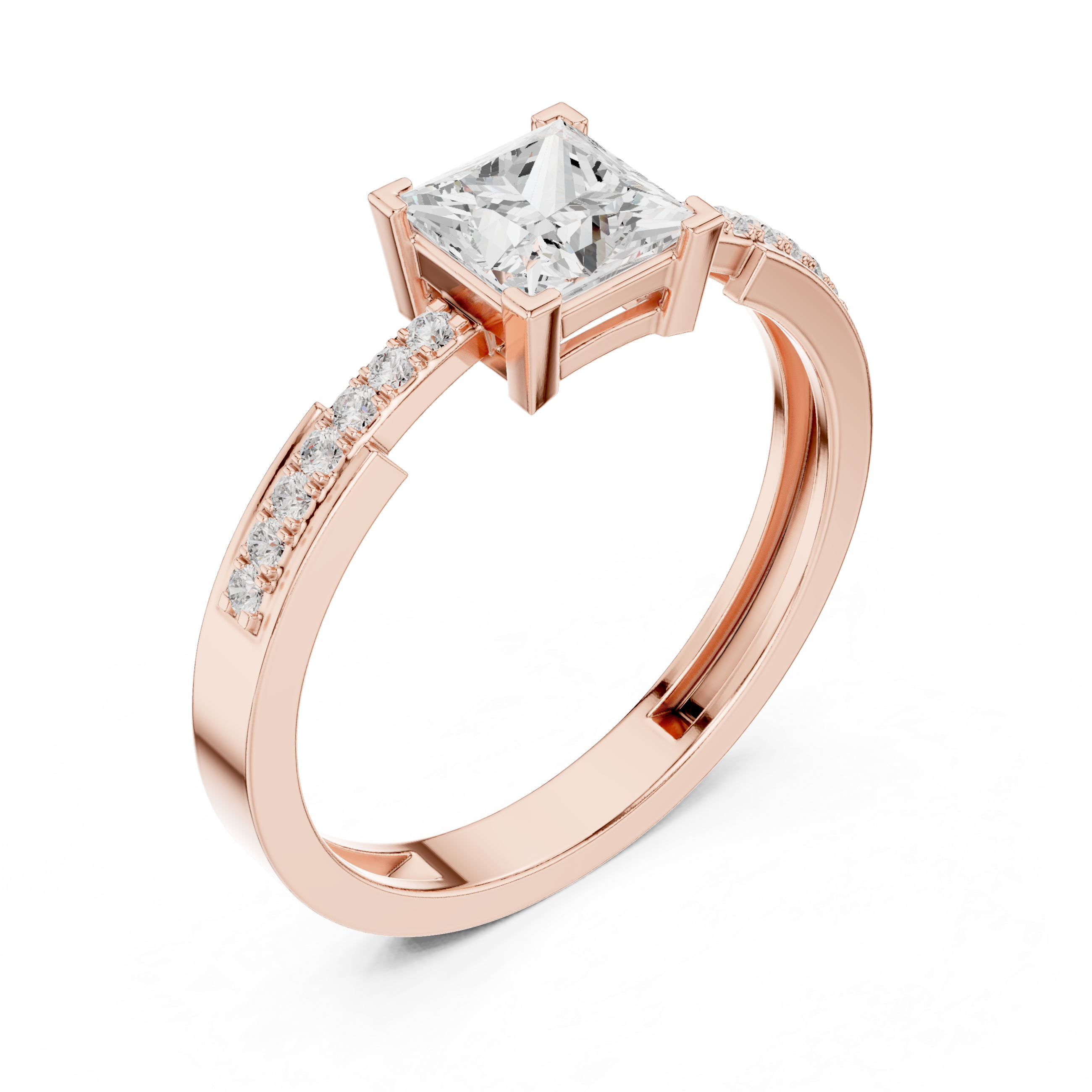 Princess Cut Diamond Engagement Ring – Channel Set Pavé Band Solitaire Ring