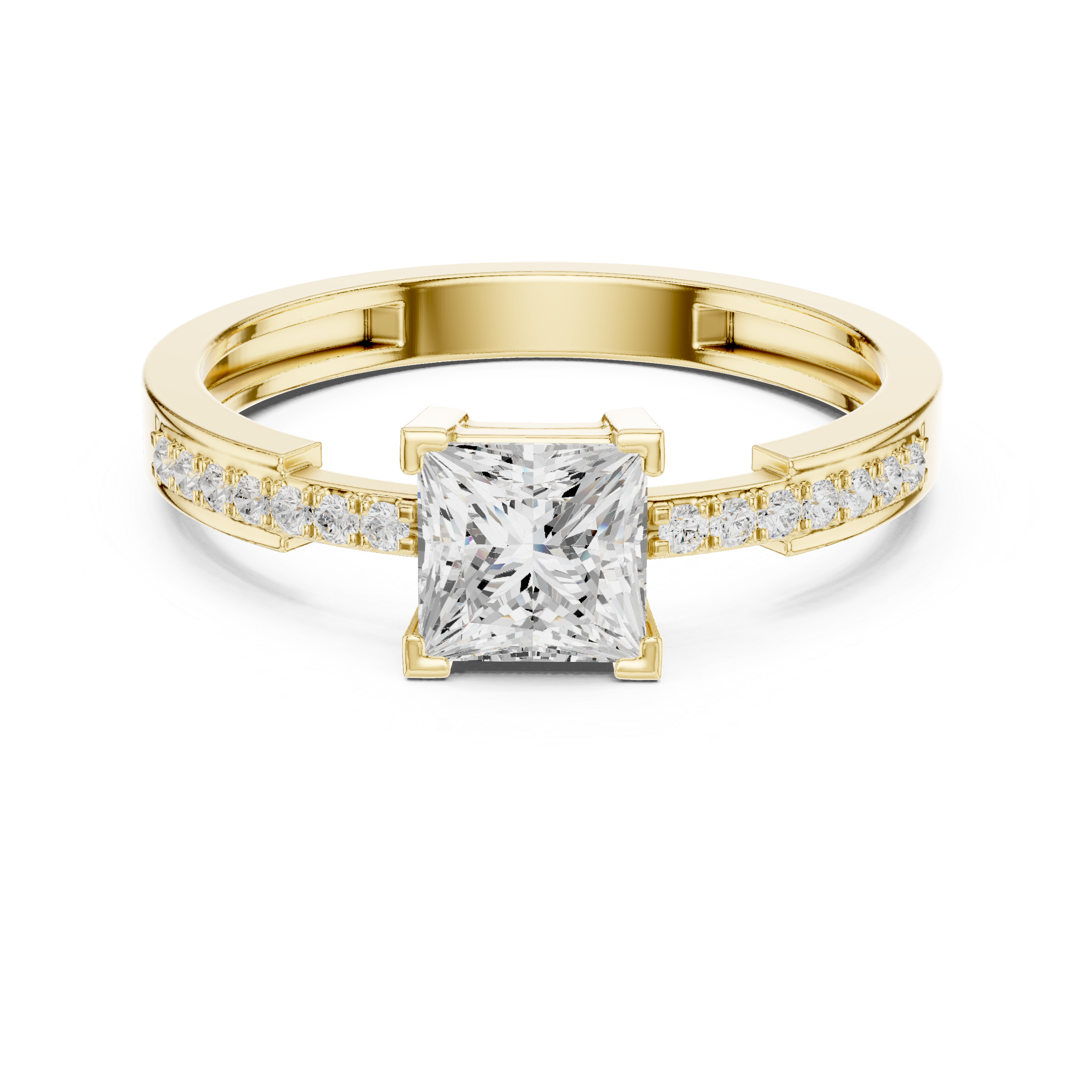 Princess Cut Diamond Engagement Ring – Channel Set Pavé Band Solitaire Ring