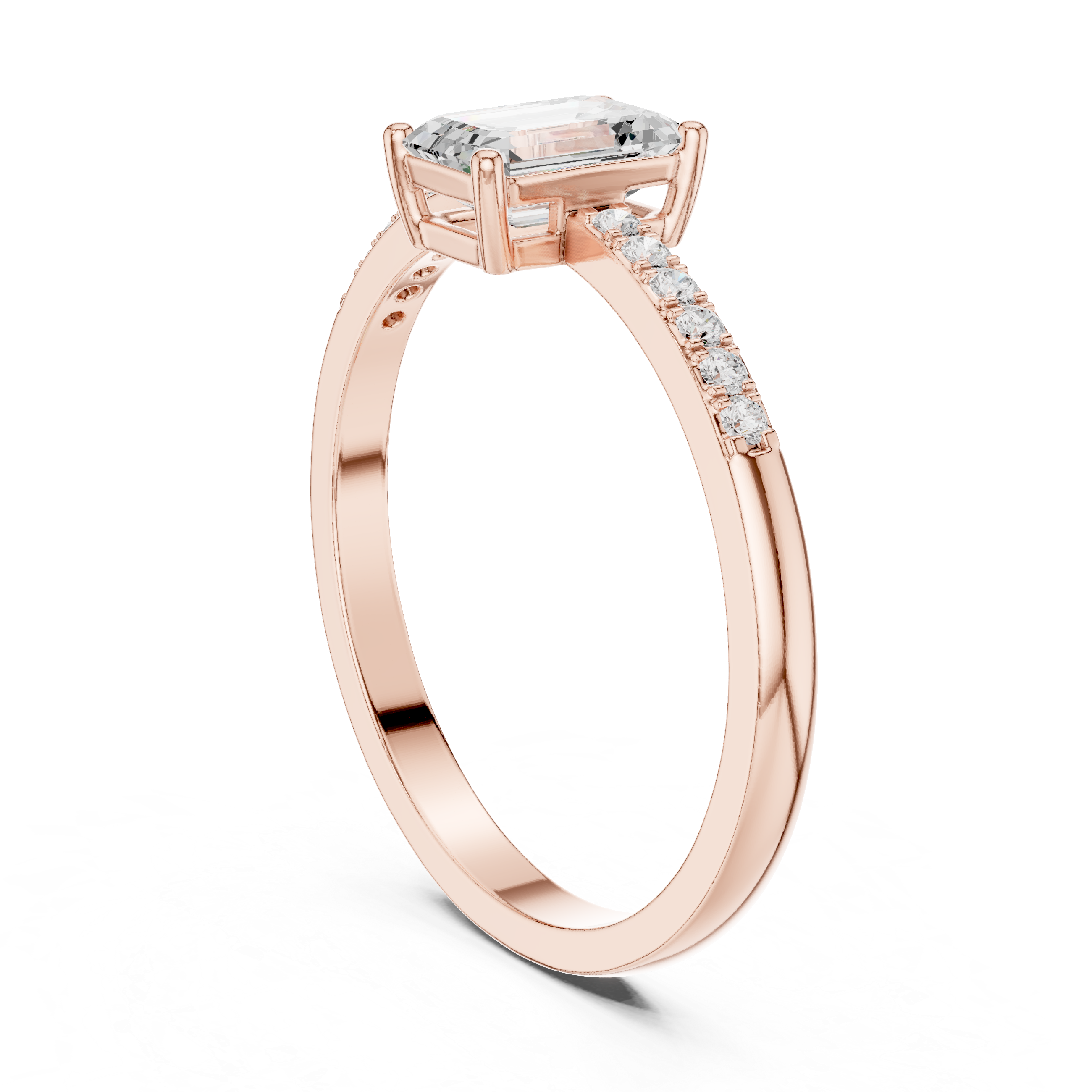 Emerald Cut Diamond Engagement Ring – Hidden Pavé Accent Solitaire Ring