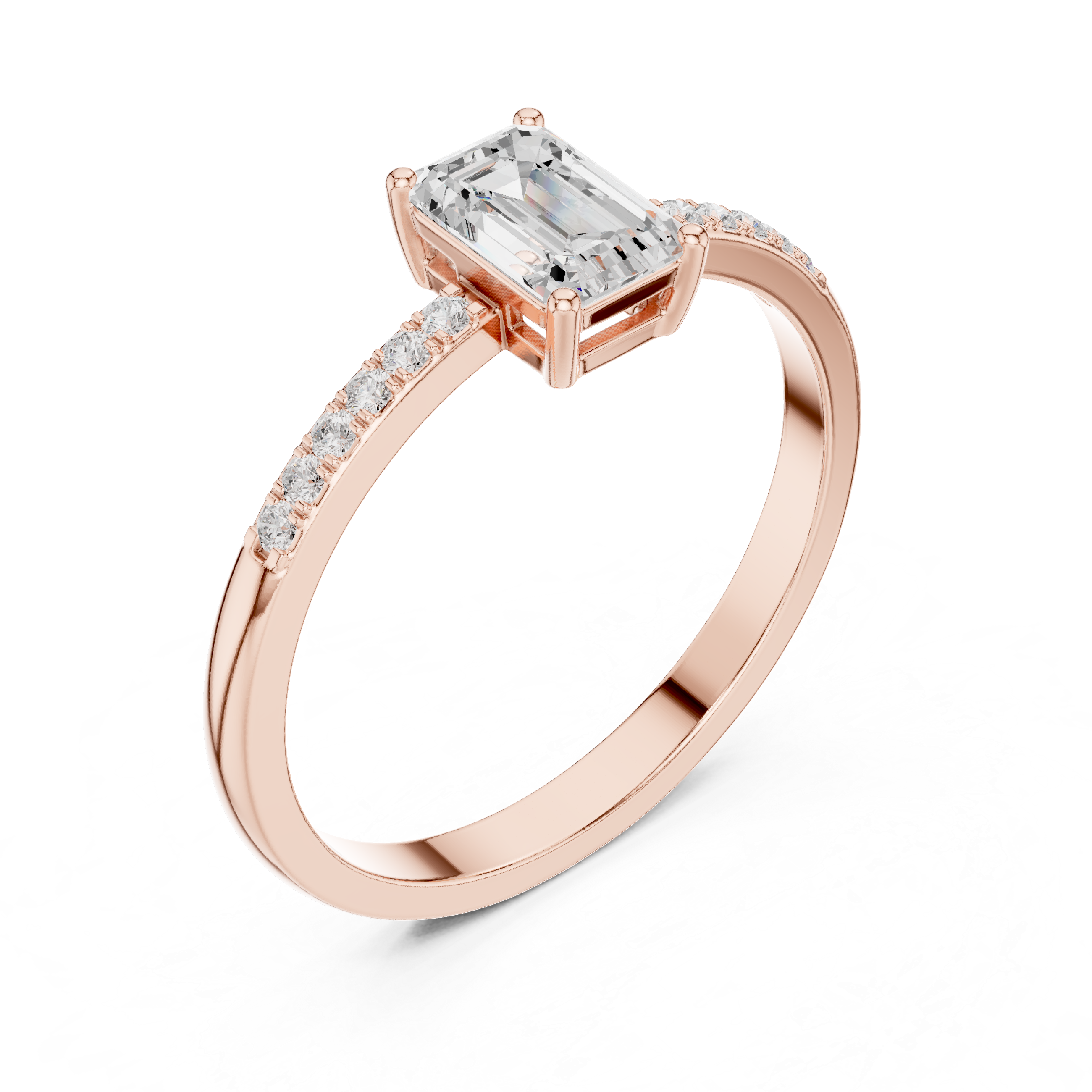 Emerald Cut Diamond Engagement Ring – Hidden Pavé Accent Solitaire Ring