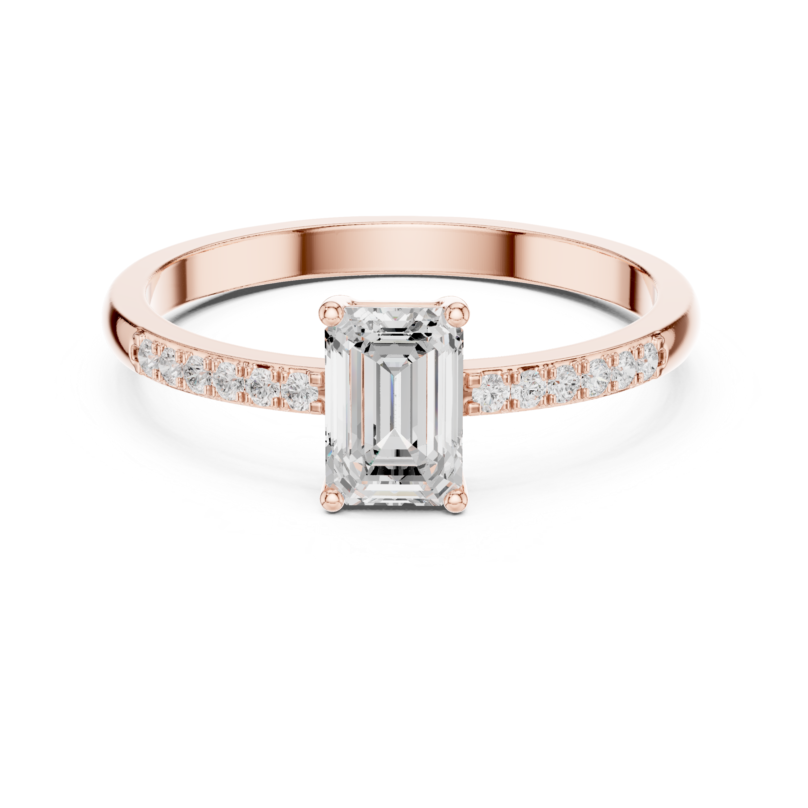 Emerald Cut Diamond Engagement Ring – Hidden Pavé Accent Solitaire Ring