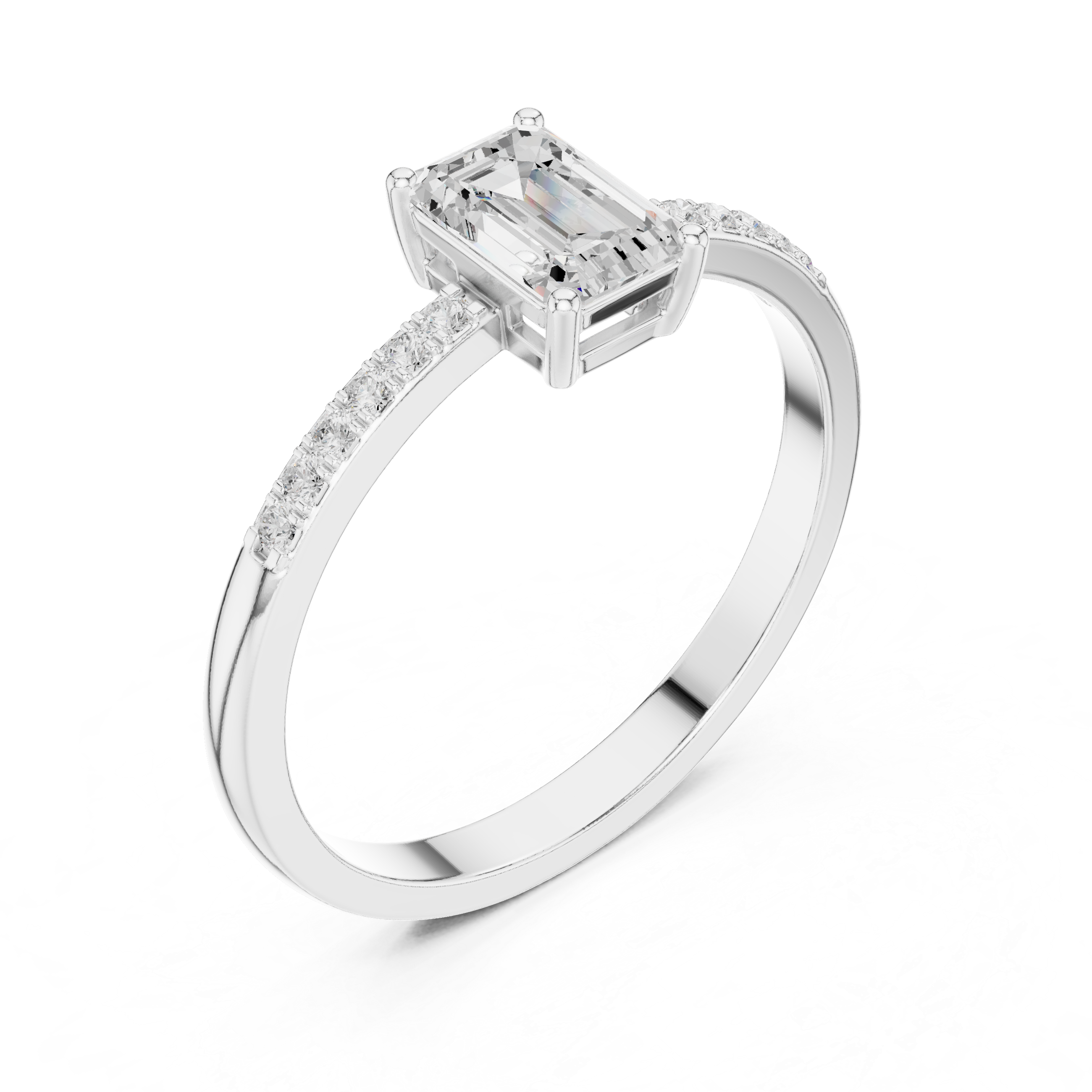 Emerald Cut Diamond Engagement Ring – Hidden Pavé Accent Solitaire Ring