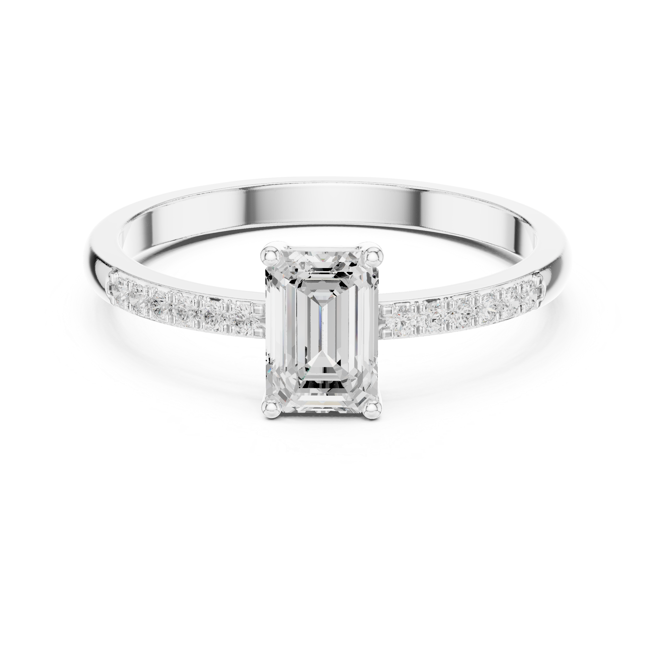 Emerald Cut Diamond Engagement Ring – Hidden Pavé Accent Solitaire Ring