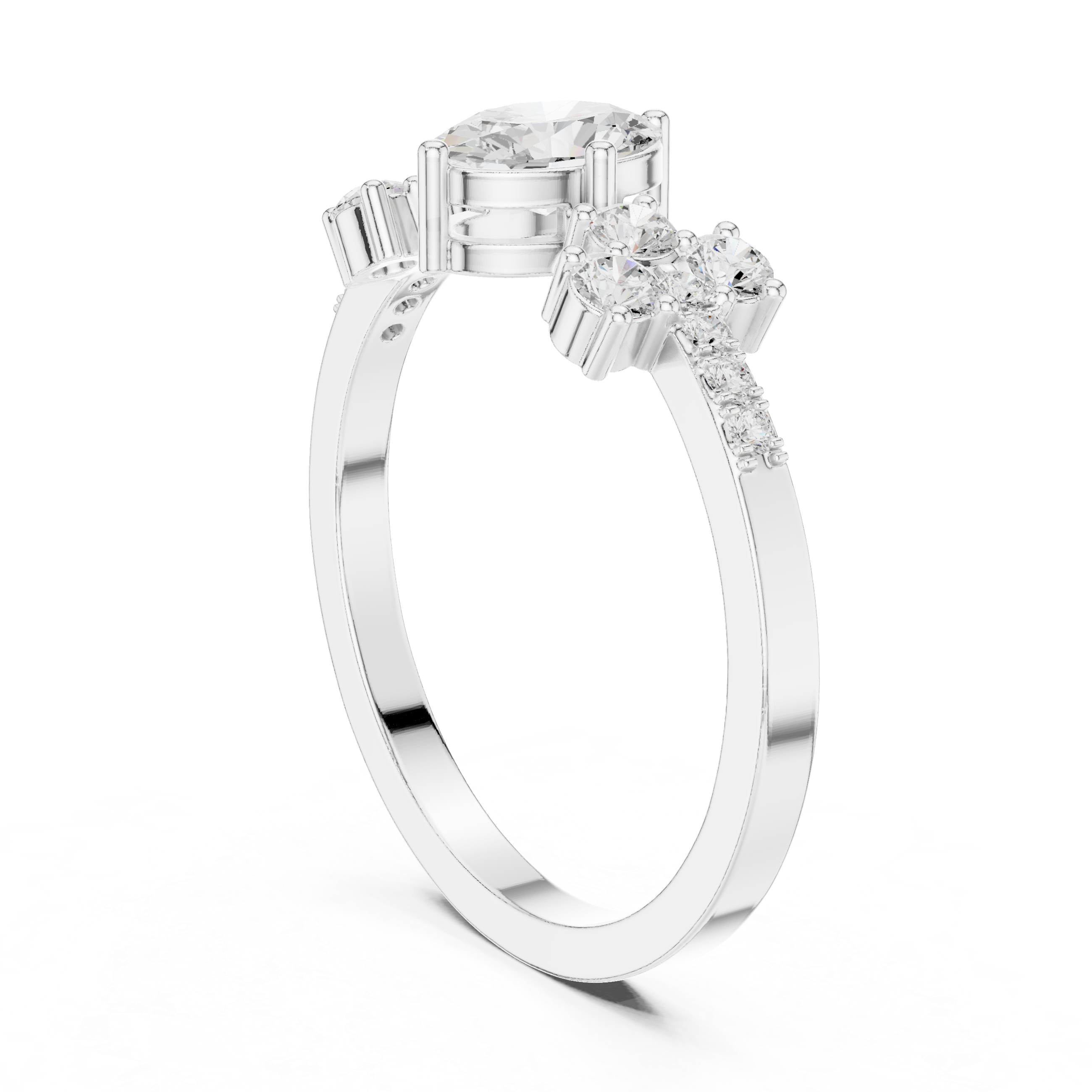Marquise Diamond Three-Stone Engagement Ring – Floral Side Cluster Ring
