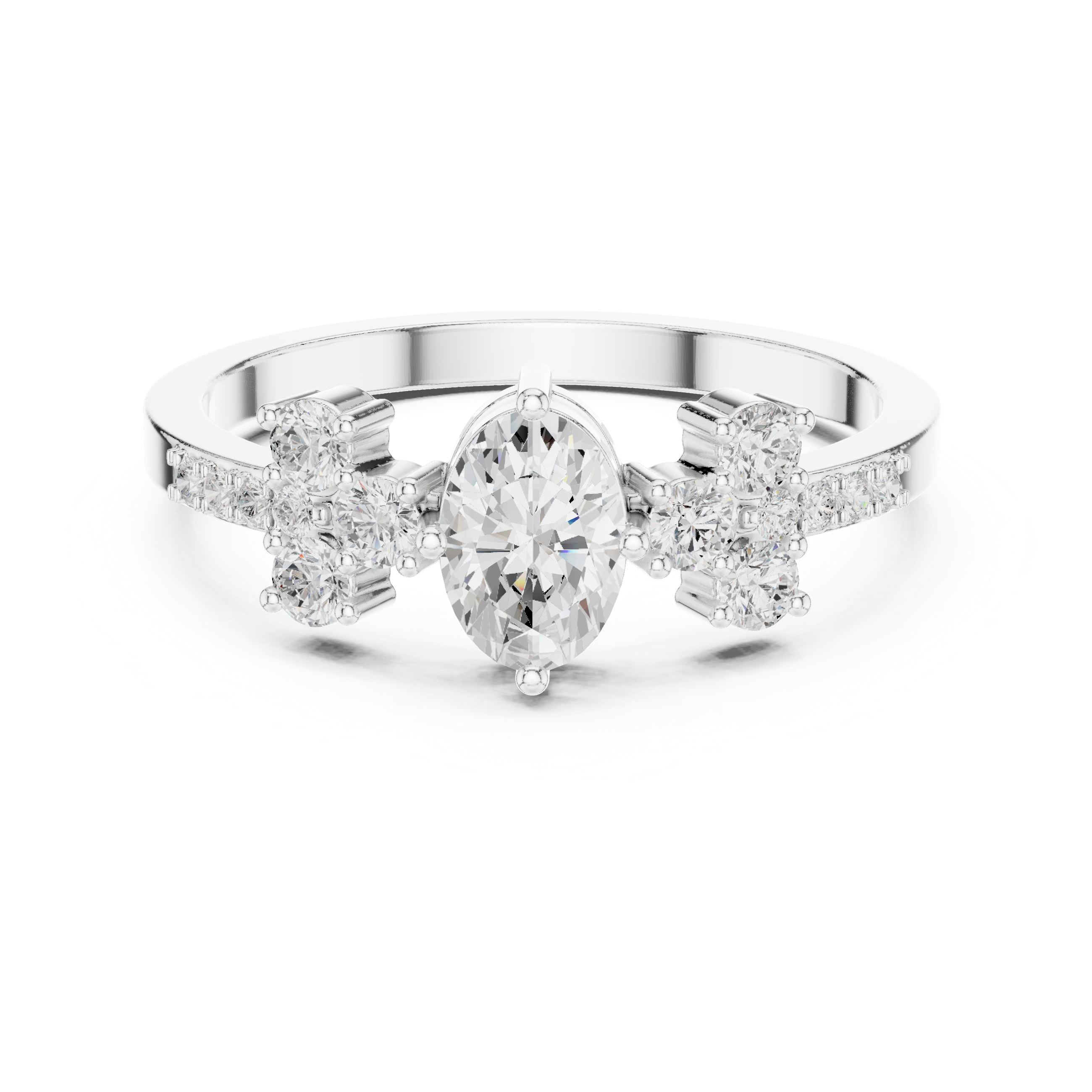 Marquise Diamond Three-Stone Engagement Ring – Floral Side Cluster Ring