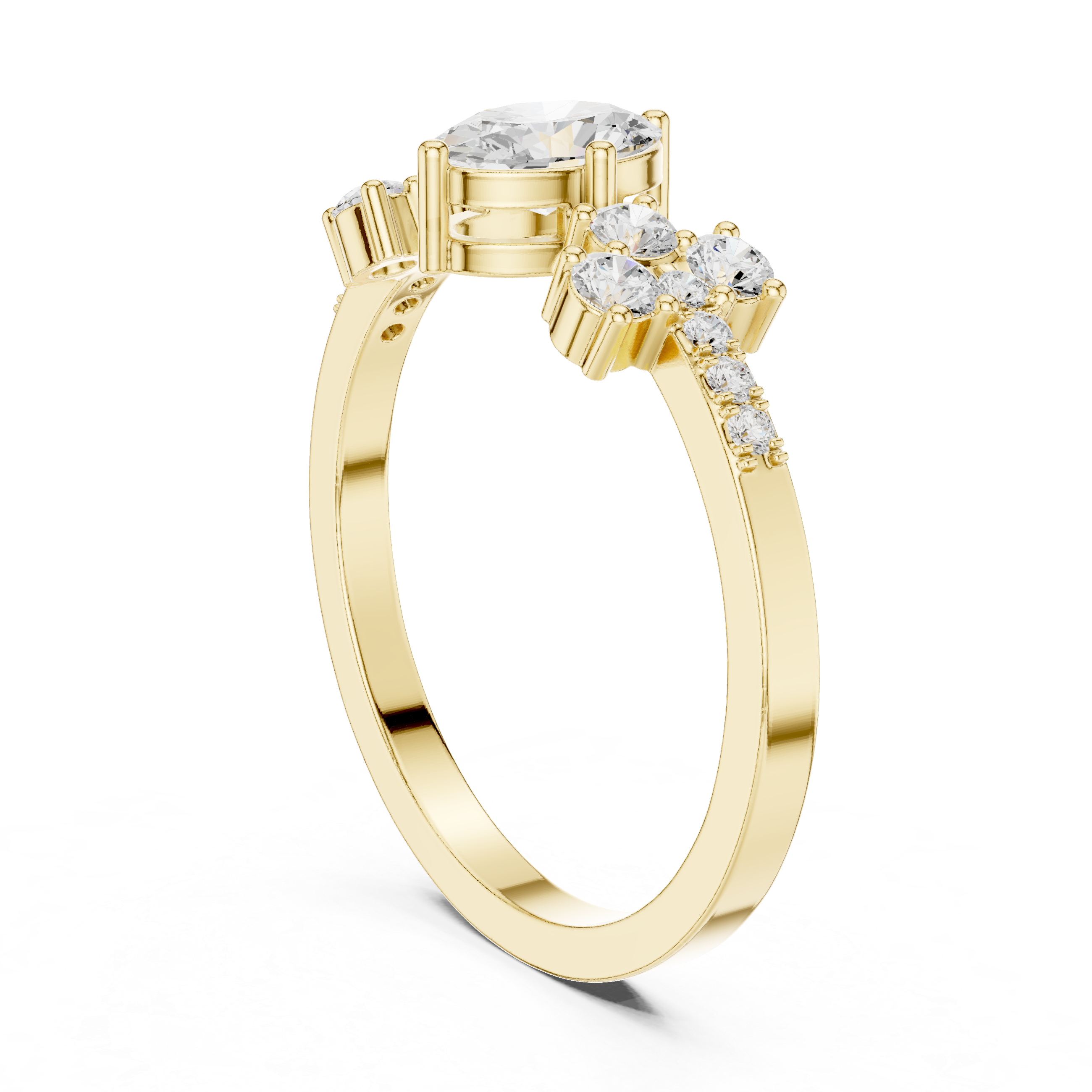 Marquise Diamond Three-Stone Engagement Ring – Floral Side Cluster Ring