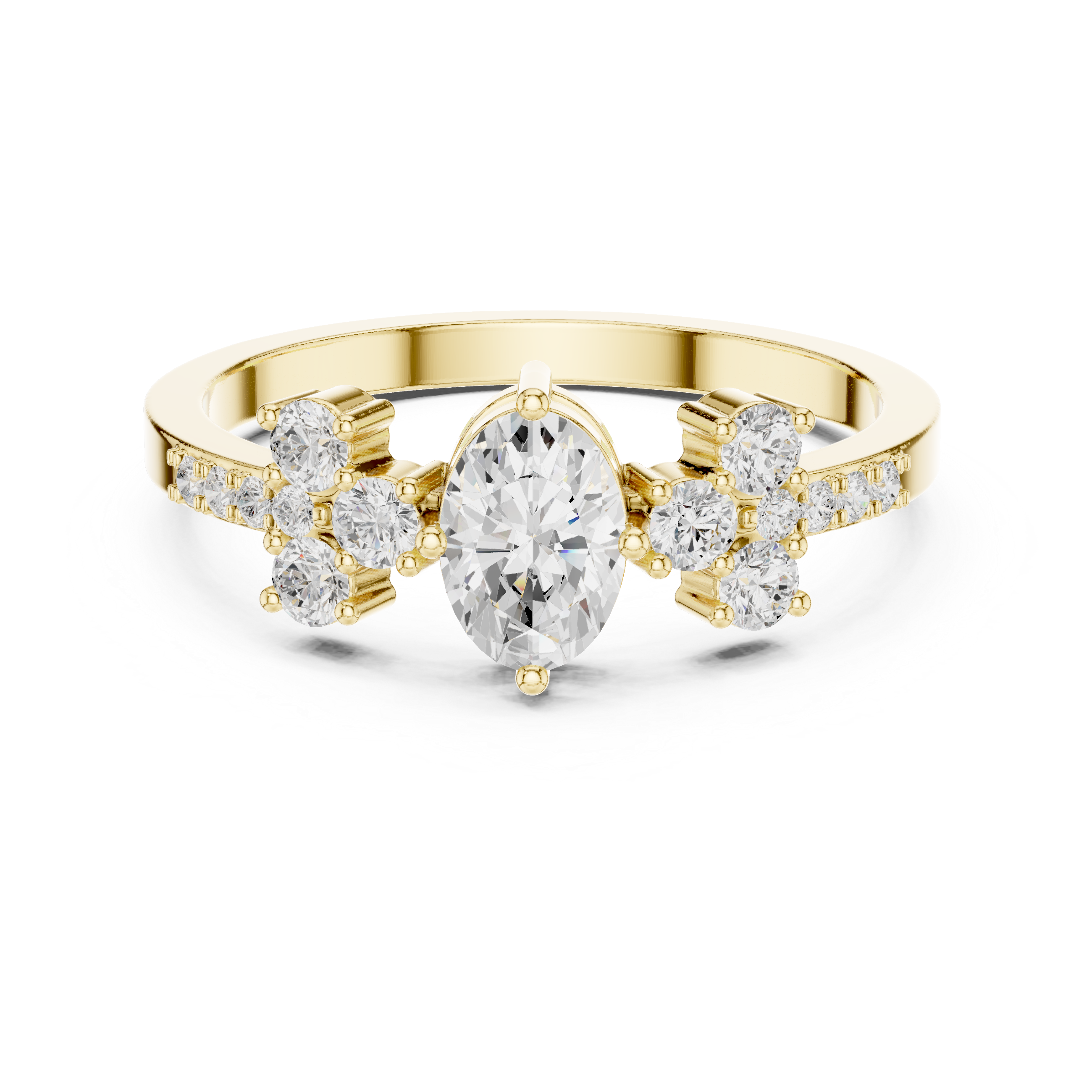 Marquise Diamond Three-Stone Engagement Ring – Floral Side Cluster Ring