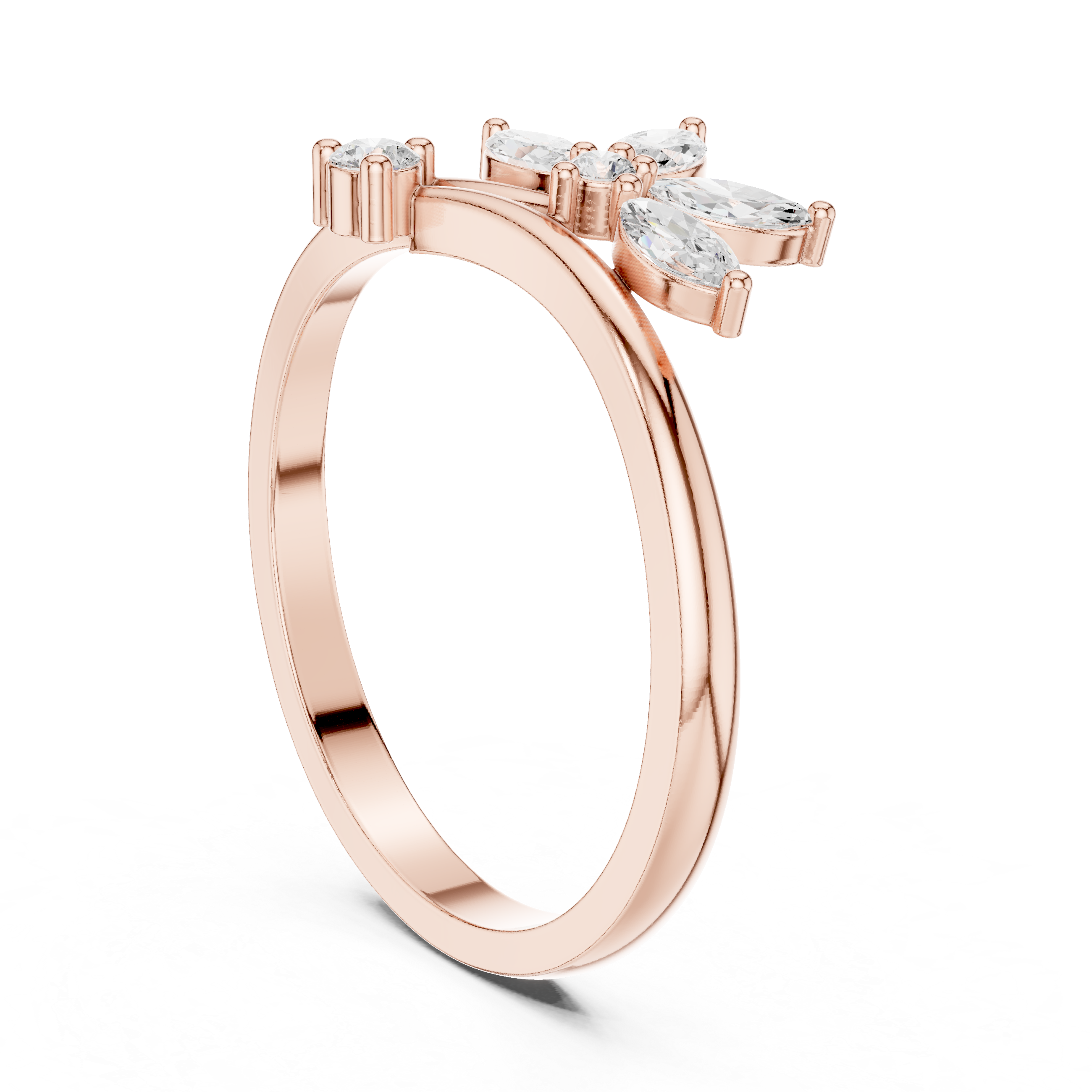 Nature Inspired Marquise Diamond Leaf Ring – Open Wrap Floral Engagement Ring