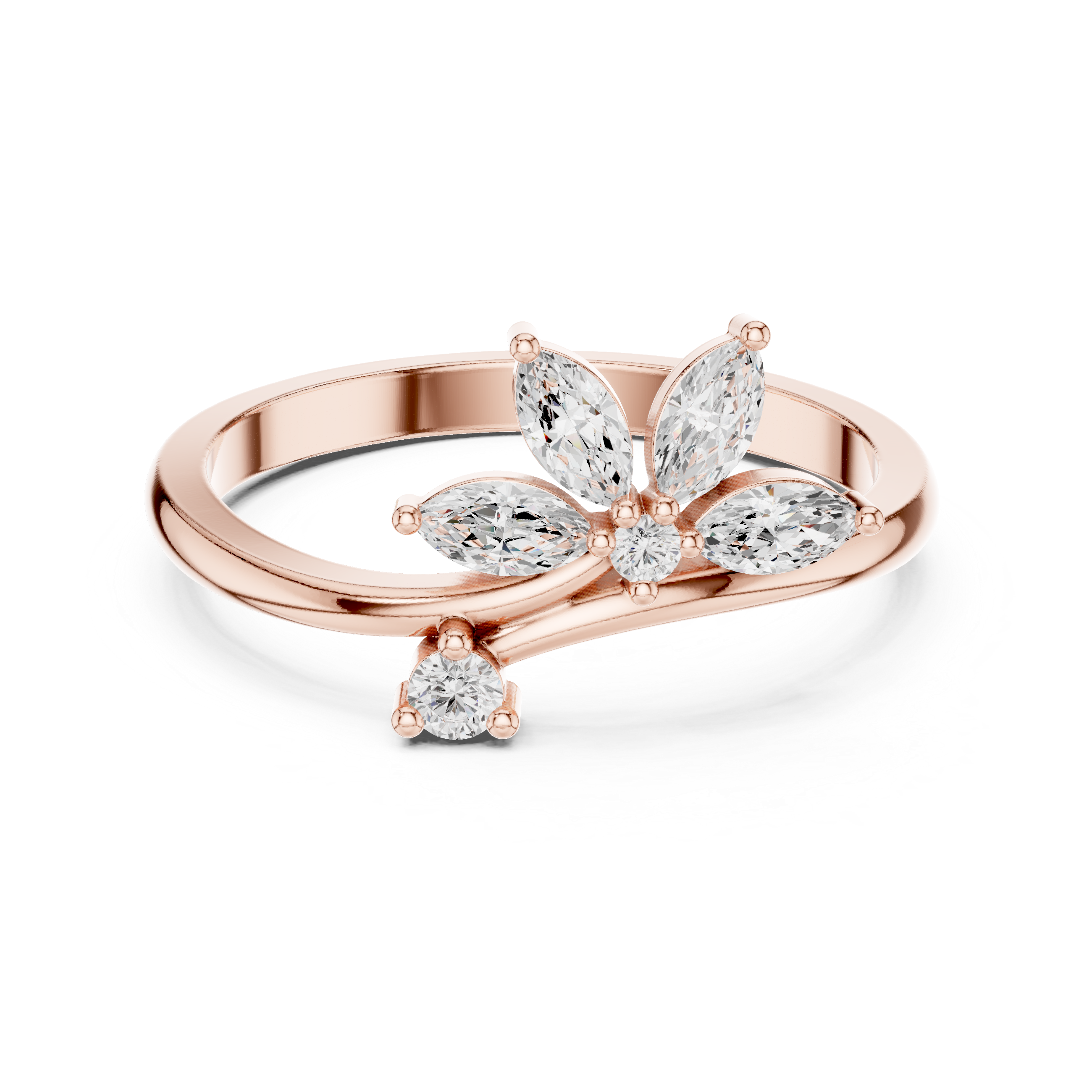 Nature Inspired Marquise Diamond Leaf Ring – Open Wrap Floral Engagement Ring