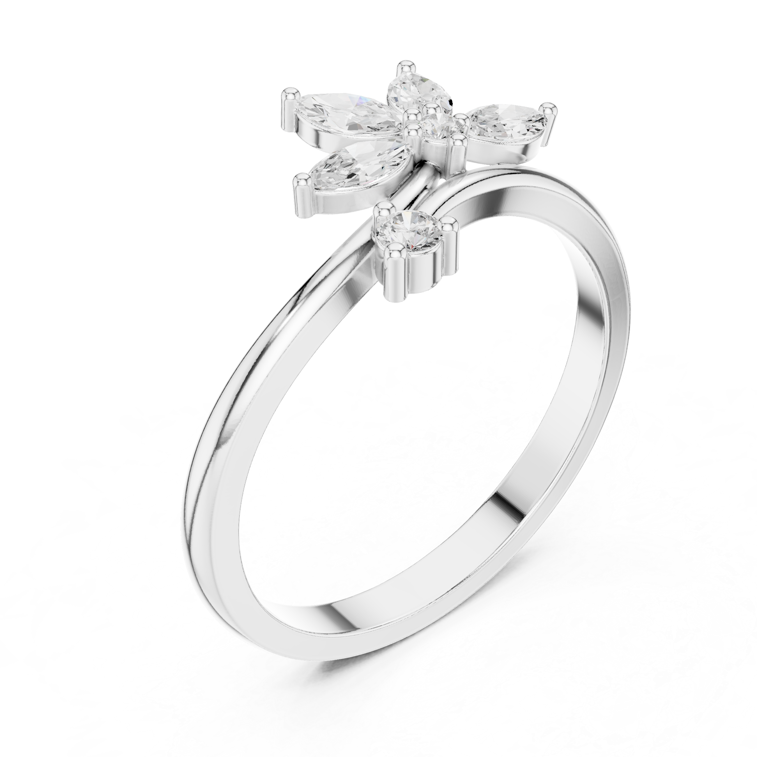 Nature Inspired Marquise Diamond Leaf Ring – Open Wrap Floral Engagement Ring