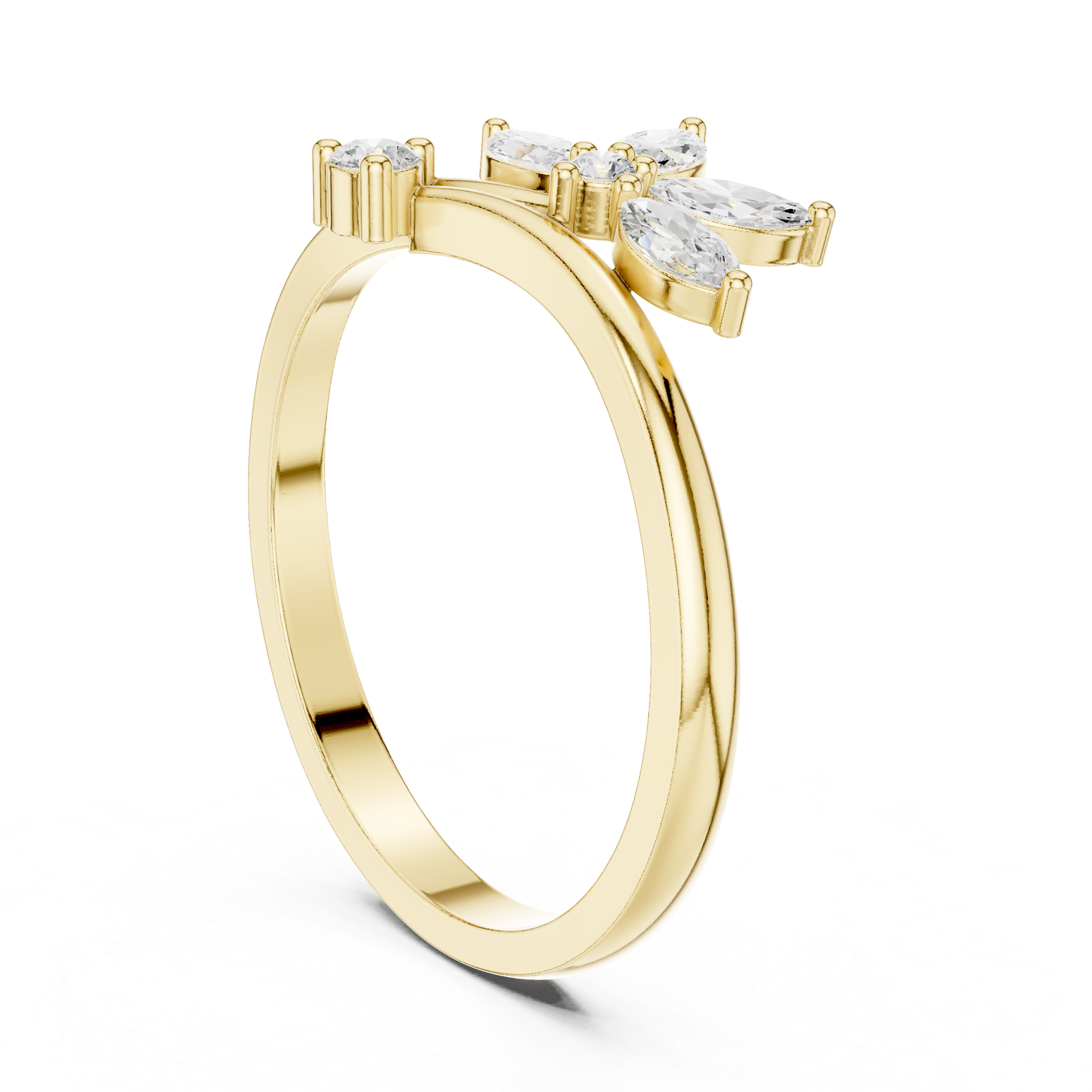 Nature Inspired Marquise Diamond Leaf Ring – Open Wrap Floral Engagement Ring