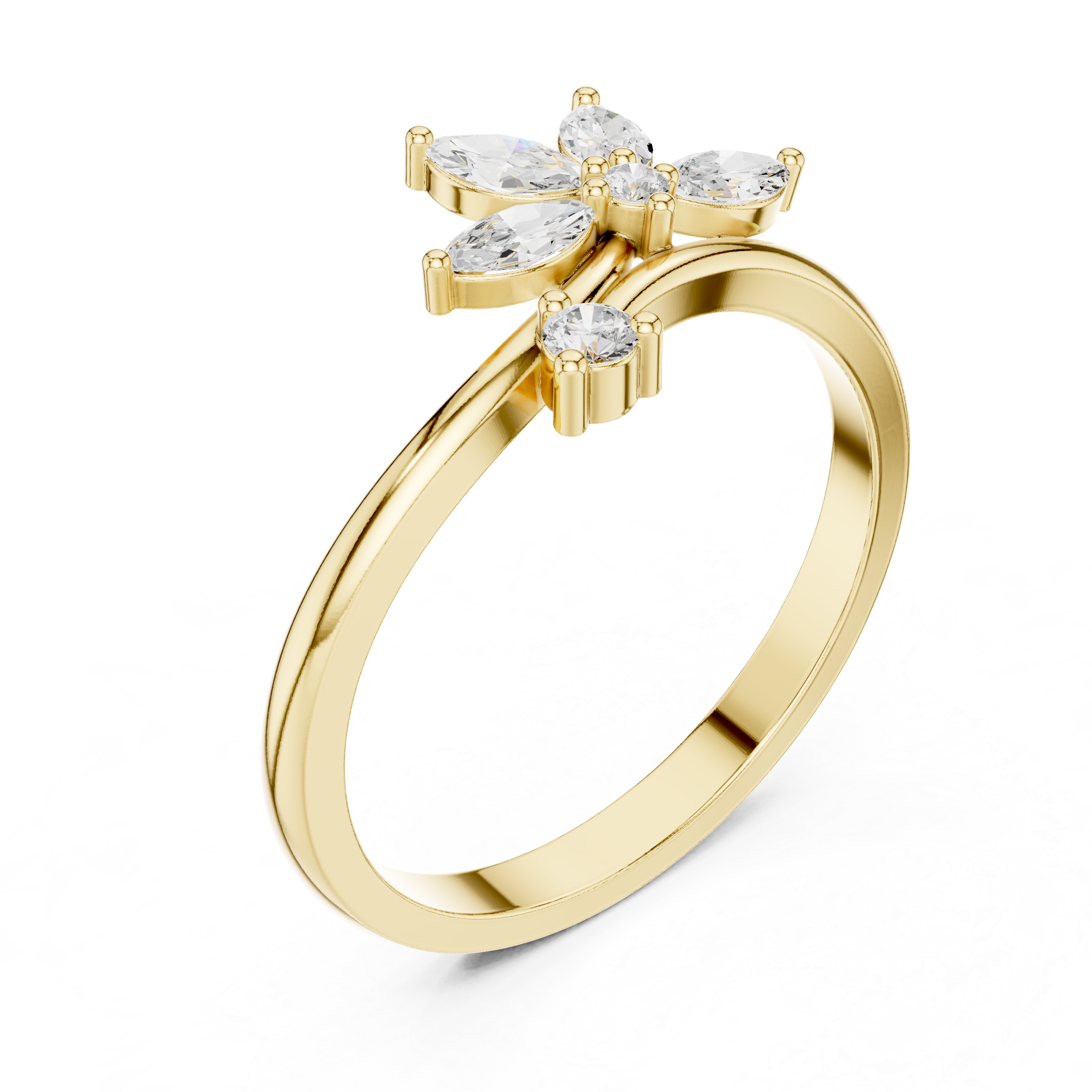 Nature Inspired Marquise Diamond Leaf Ring – Open Wrap Floral Engagement Ring