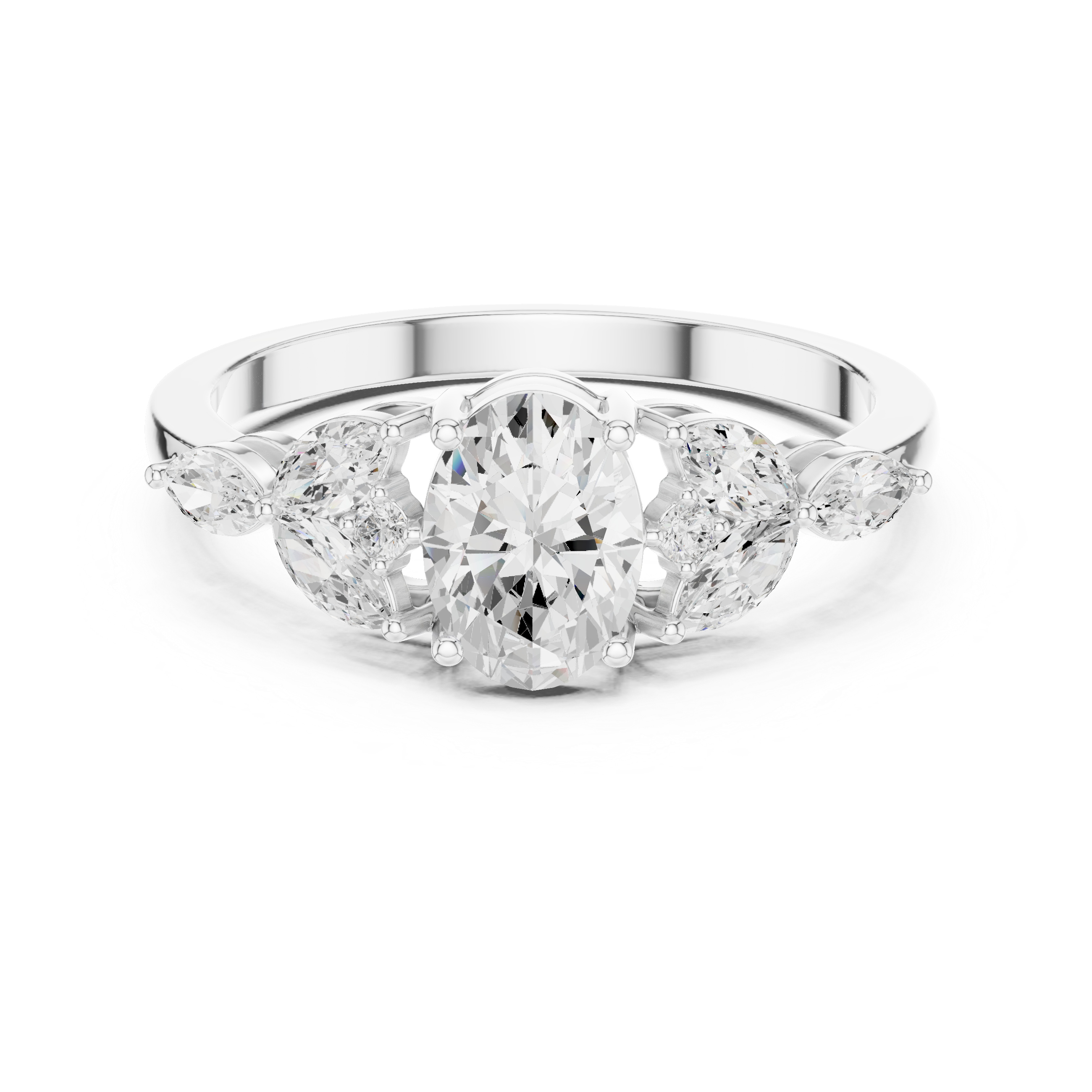 Oval Diamond Floral Cluster Ring – Marquise Side Stone Engagement Ring