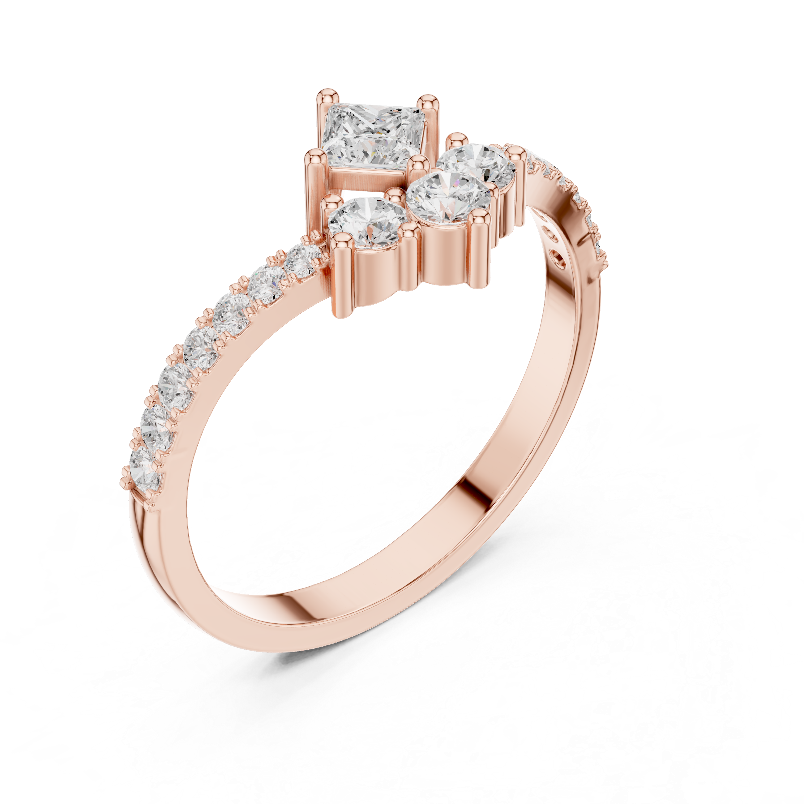 Princess Cut Diamond Cluster Ring – V-Shaped Pavé Engagement Ring