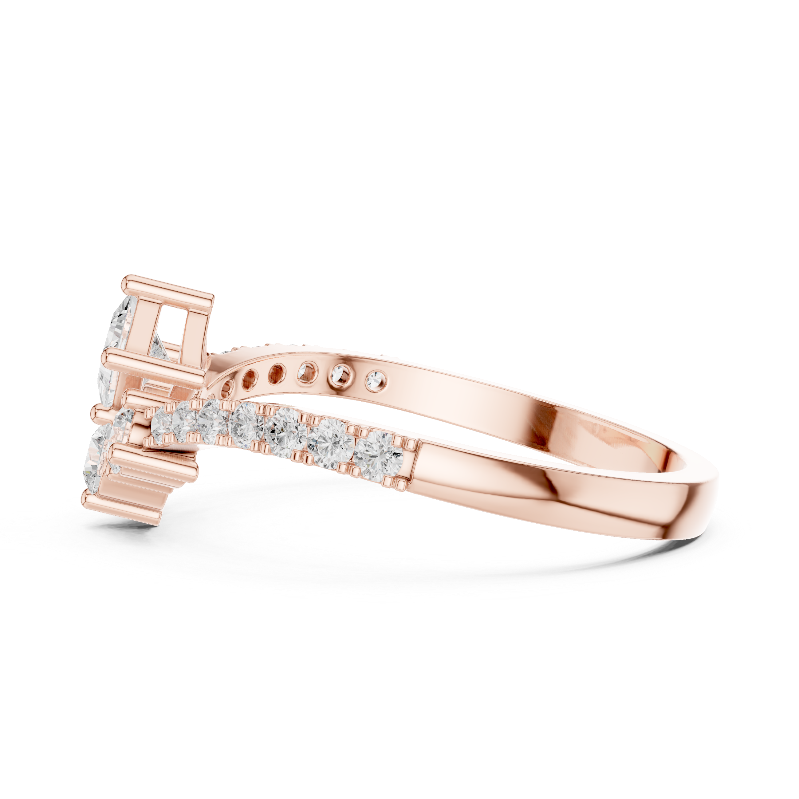 Princess Cut Diamond Cluster Ring – V-Shaped Pavé Engagement Ring