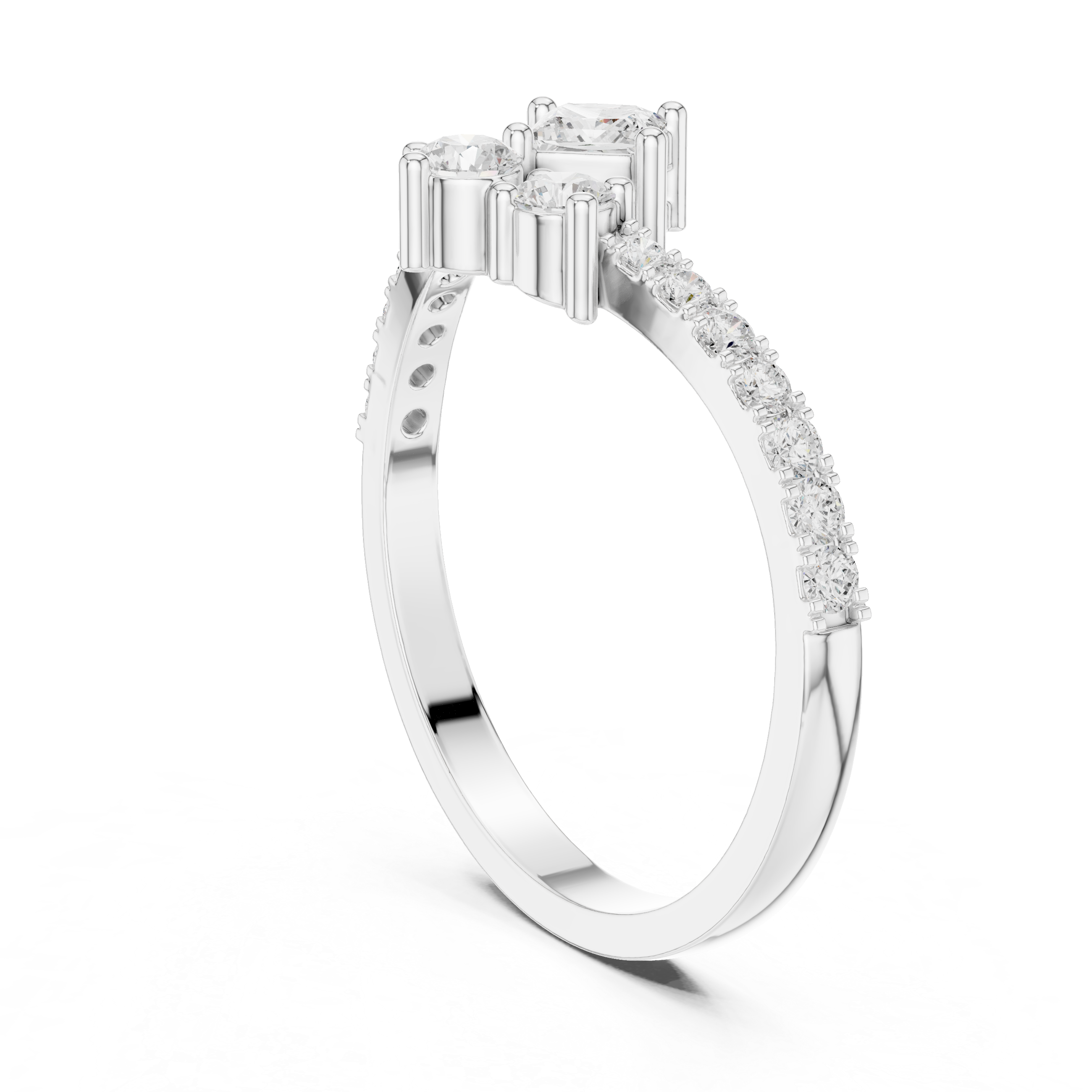 Princess Cut Diamond Cluster Ring – V-Shaped Pavé Engagement Ring
