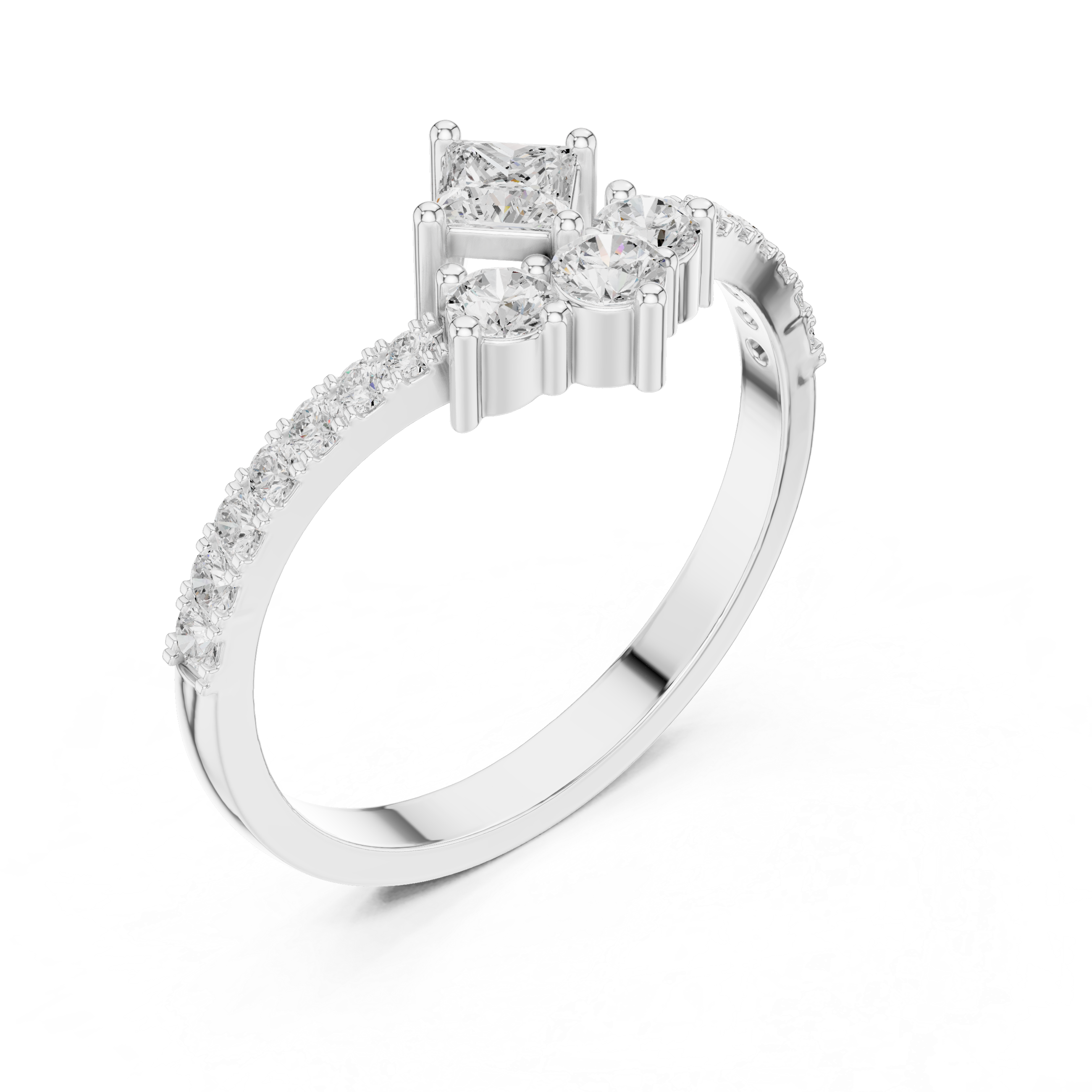 Princess Cut Diamond Cluster Ring – V-Shaped Pavé Engagement Ring