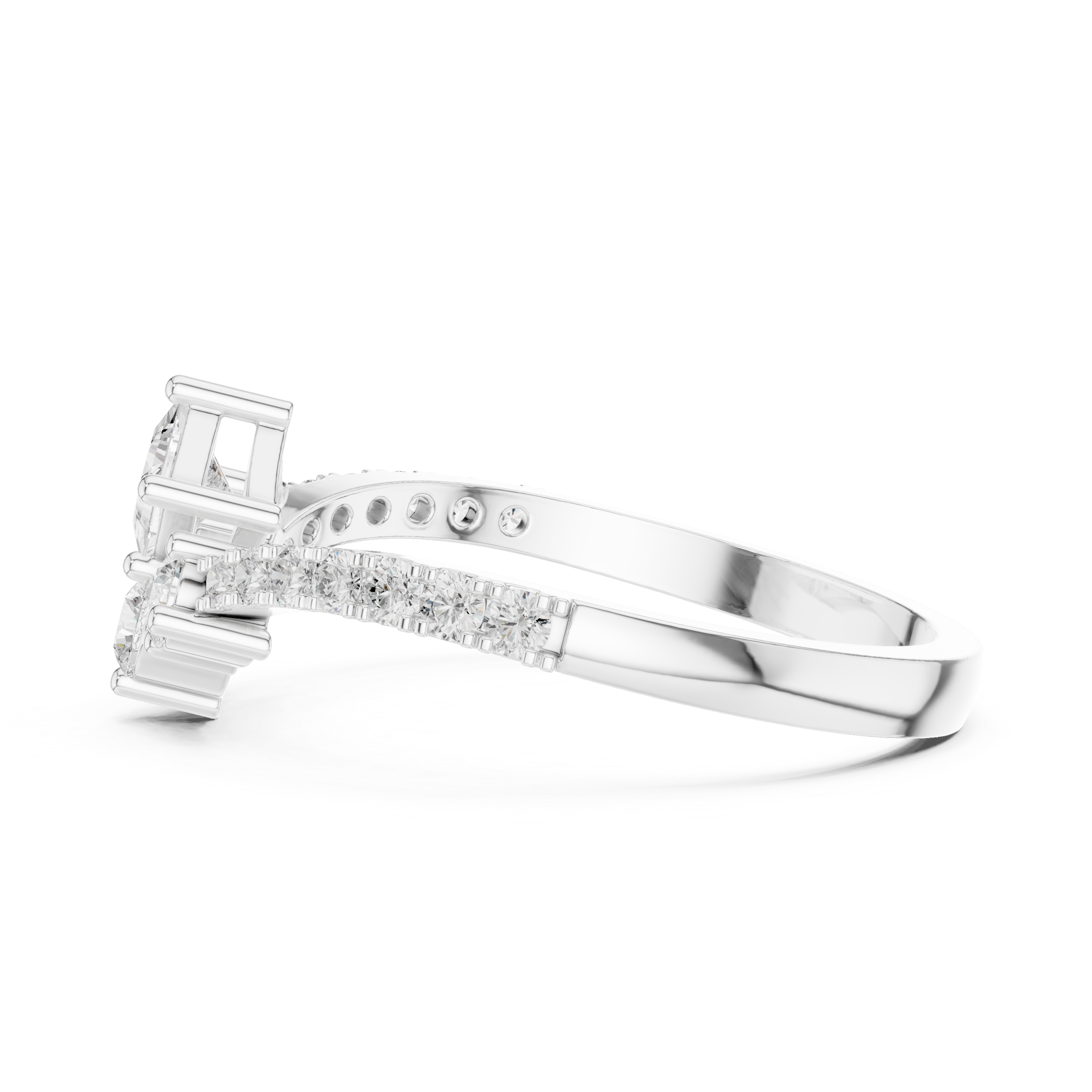 Princess Cut Diamond Cluster Ring – V-Shaped Pavé Engagement Ring