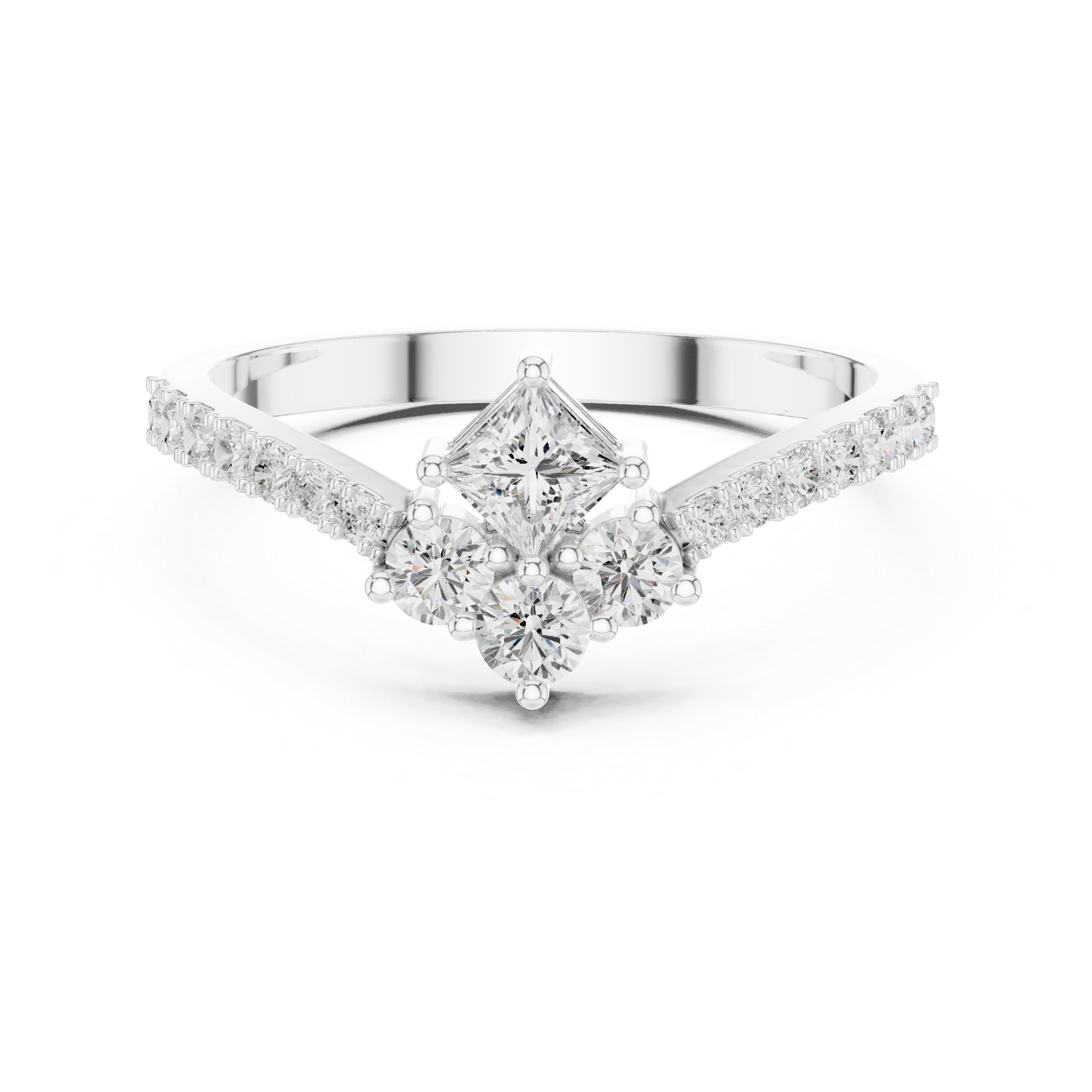 Princess Cut Diamond Cluster Ring – V-Shaped Pavé Engagement Ring