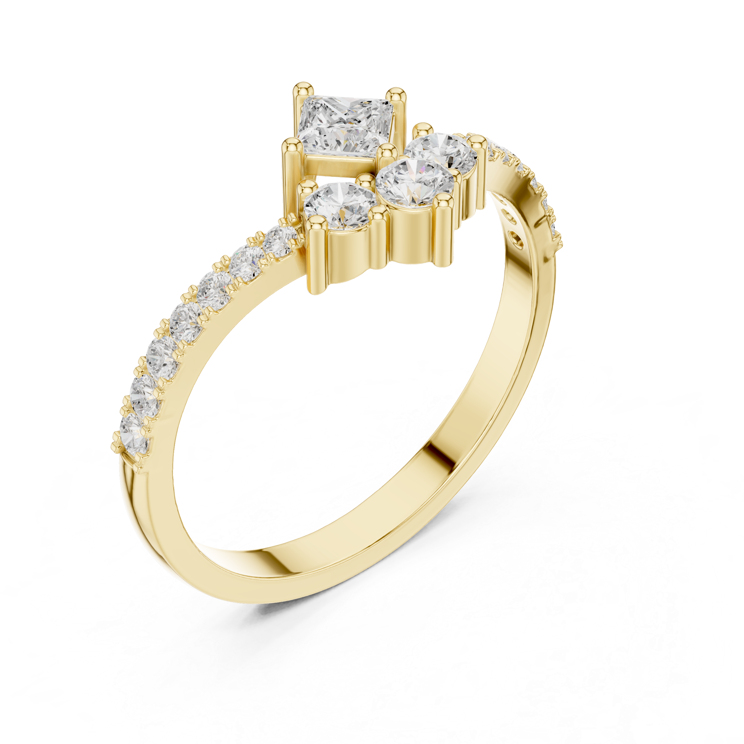 Princess Cut Diamond Cluster Ring – V-Shaped Pavé Engagement Ring