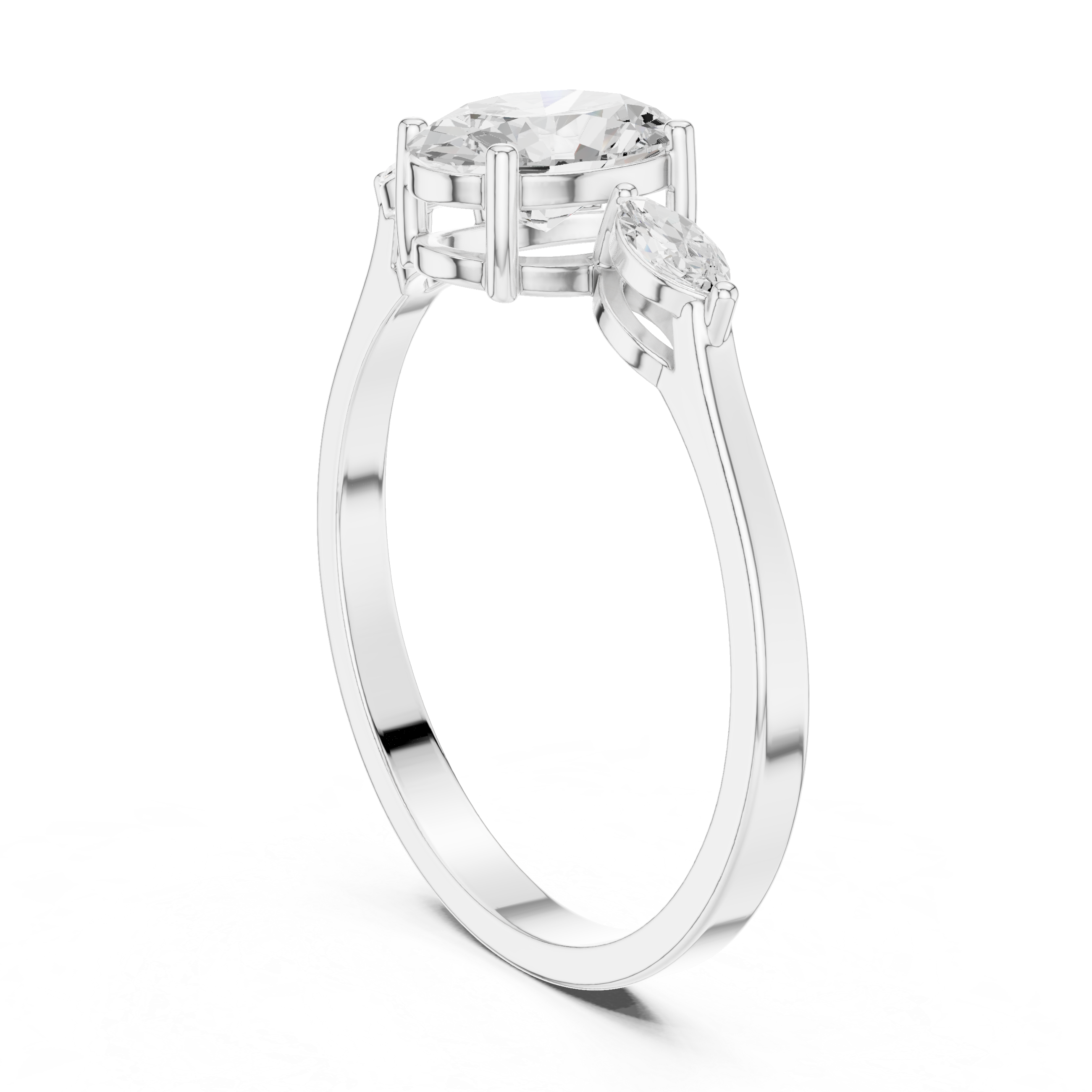 Oval Cut Three Stone Engagement Ring – Marquise Side Stone Diamond Ring