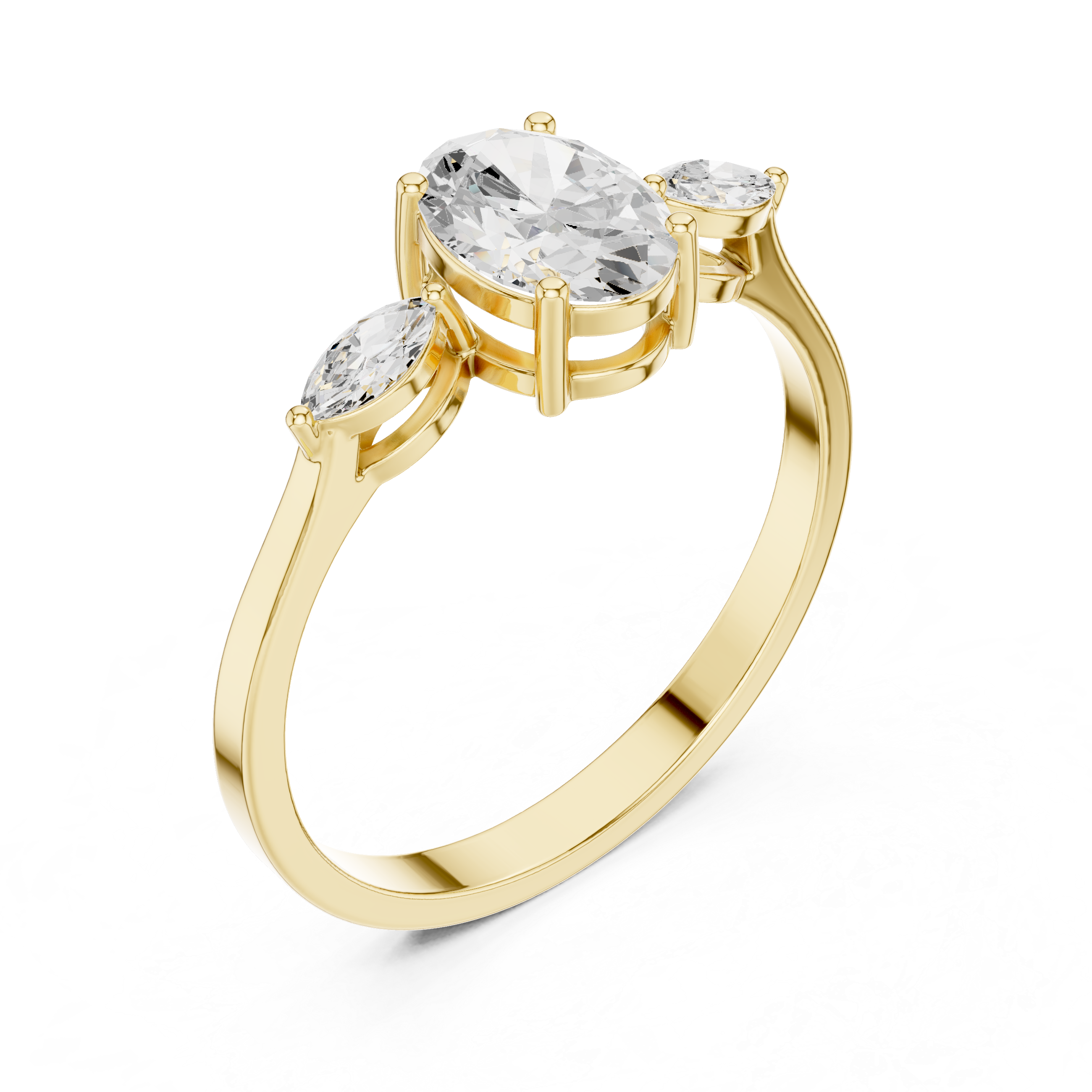 Oval Cut Three Stone Engagement Ring – Marquise Side Stone Diamond Ring