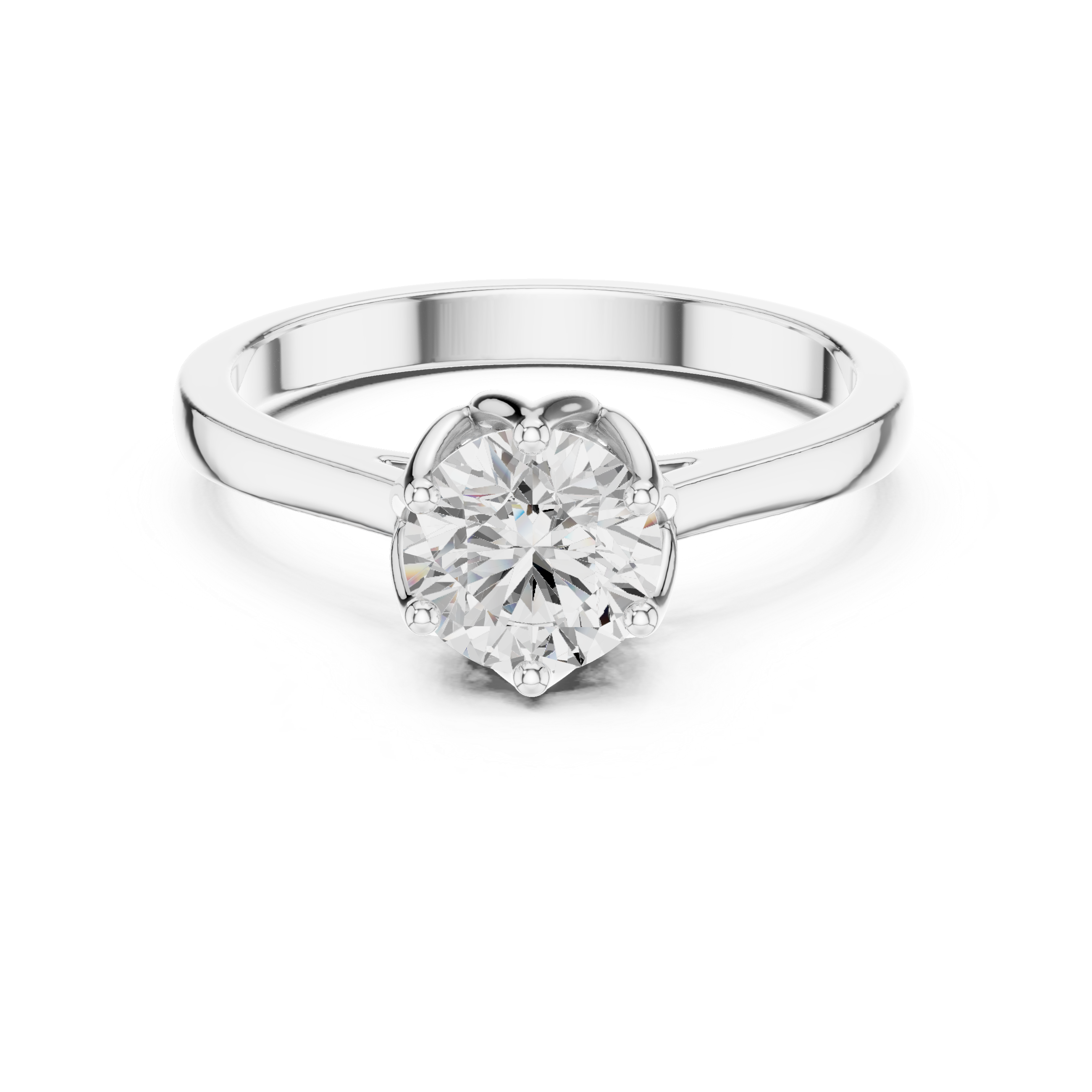 Classic Round Solitaire Engagement Ring – Six Prong Cathedral Setting Diamond Ring