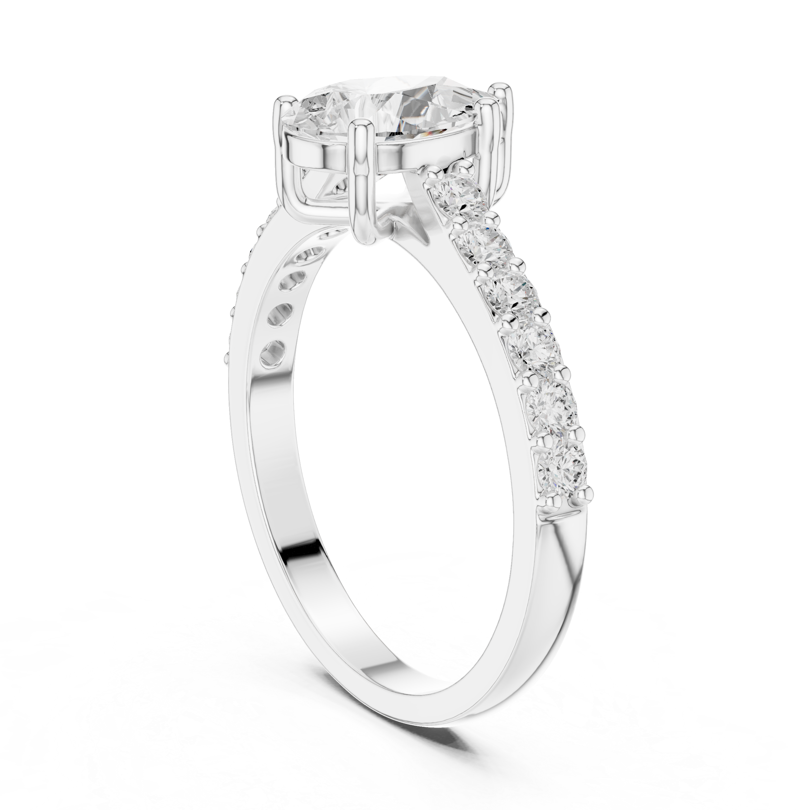 Pear Cut Solitaire Engagement Ring with Pavé Diamond Band – Classic Teardrop Diamond Ring