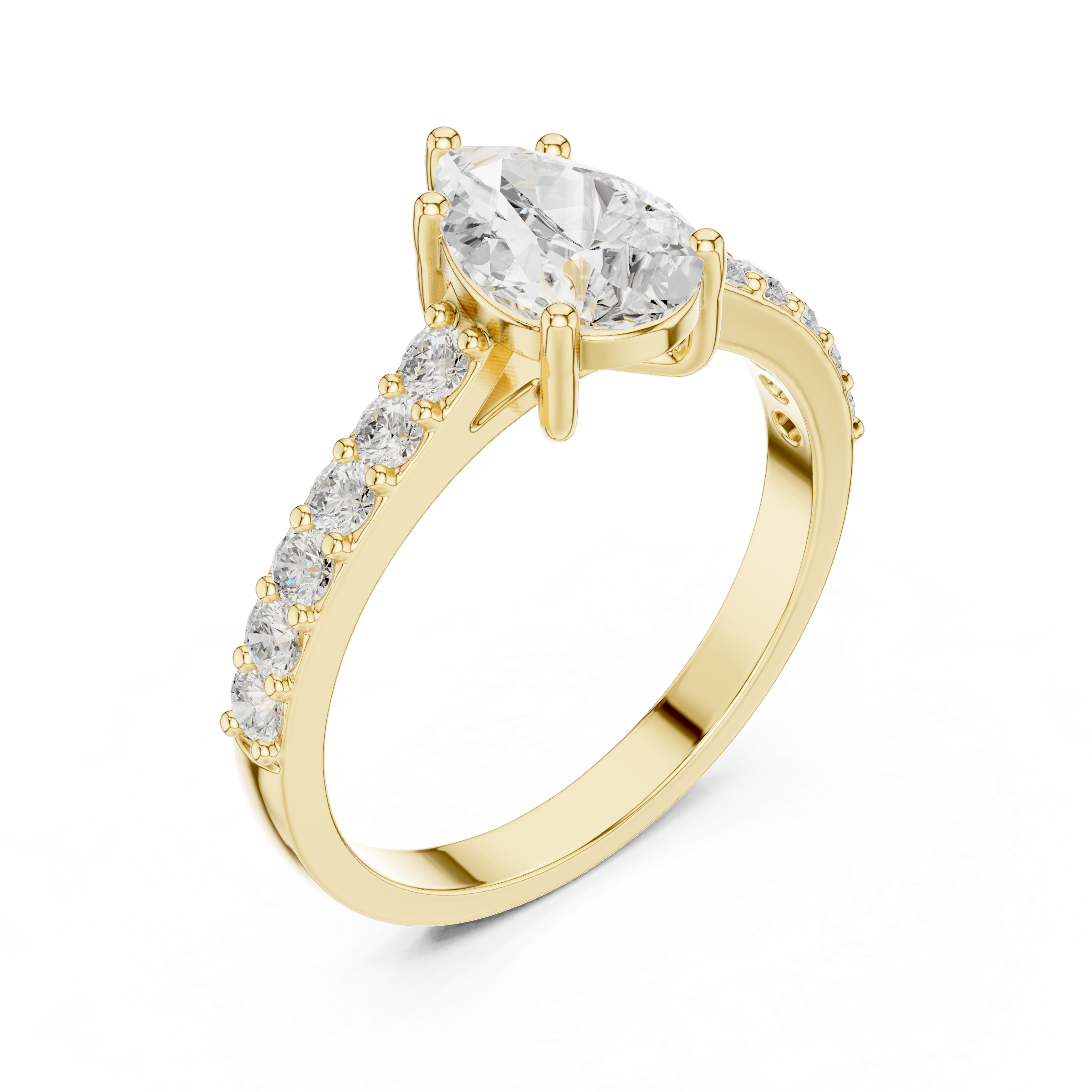Pear Cut Solitaire Engagement Ring with Pavé Diamond Band – Classic Teardrop Diamond Ring