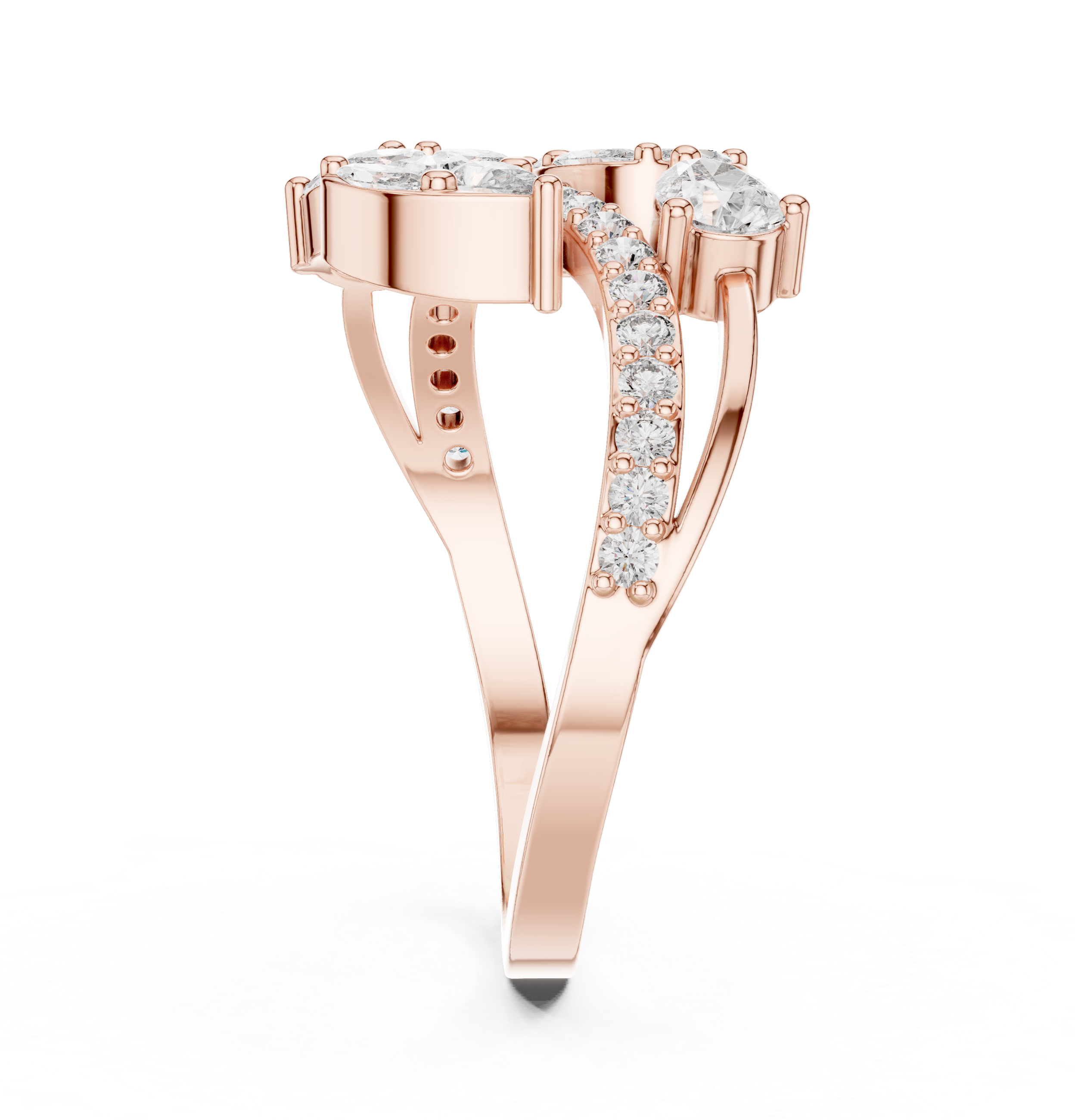 Nature Inspired Marquise & Pear Diamond Wrap Ring – Split Shank Pavé Statement Ring