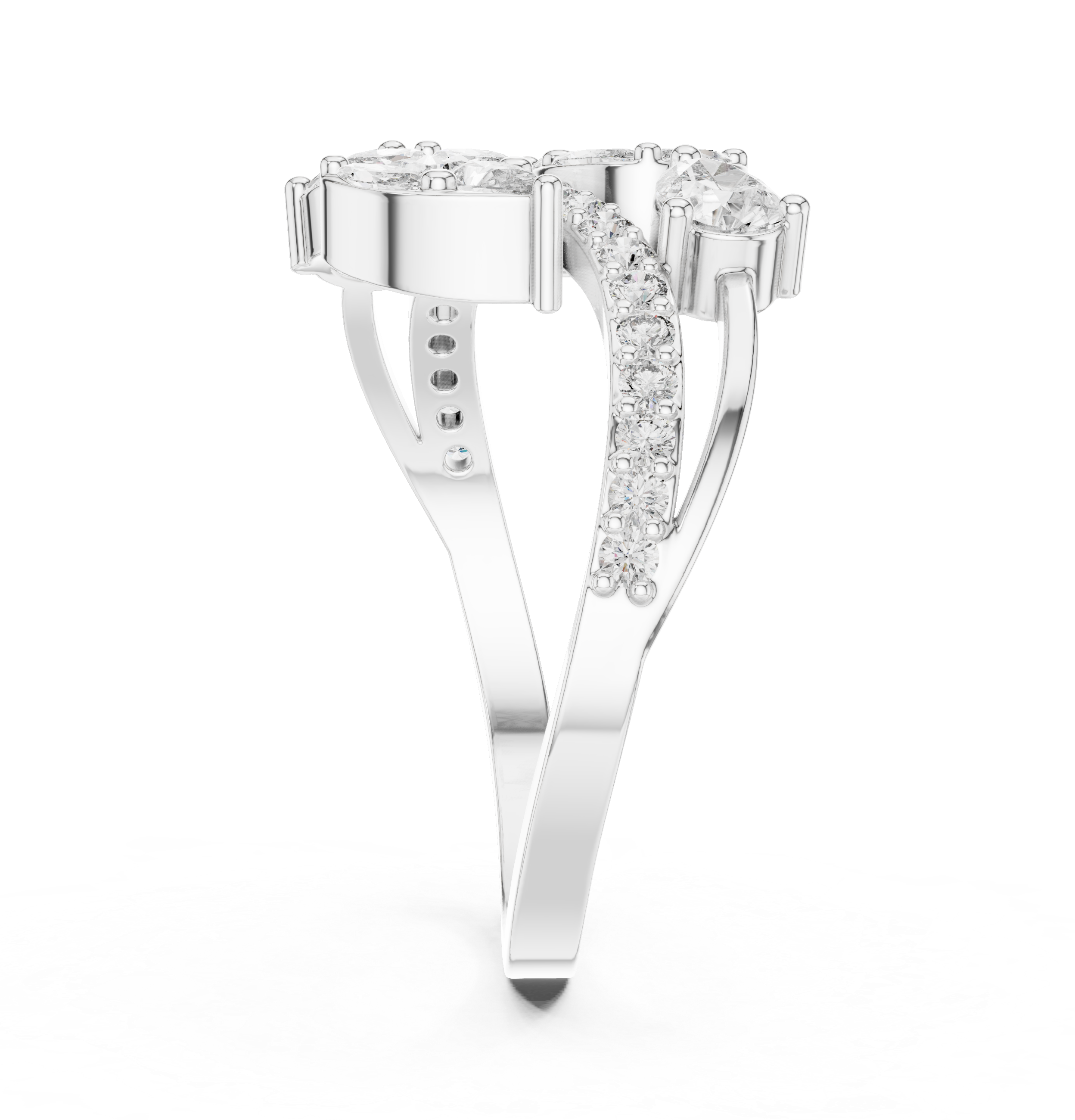 Nature Inspired Marquise & Pear Diamond Wrap Ring – Split Shank Pavé Statement Ring