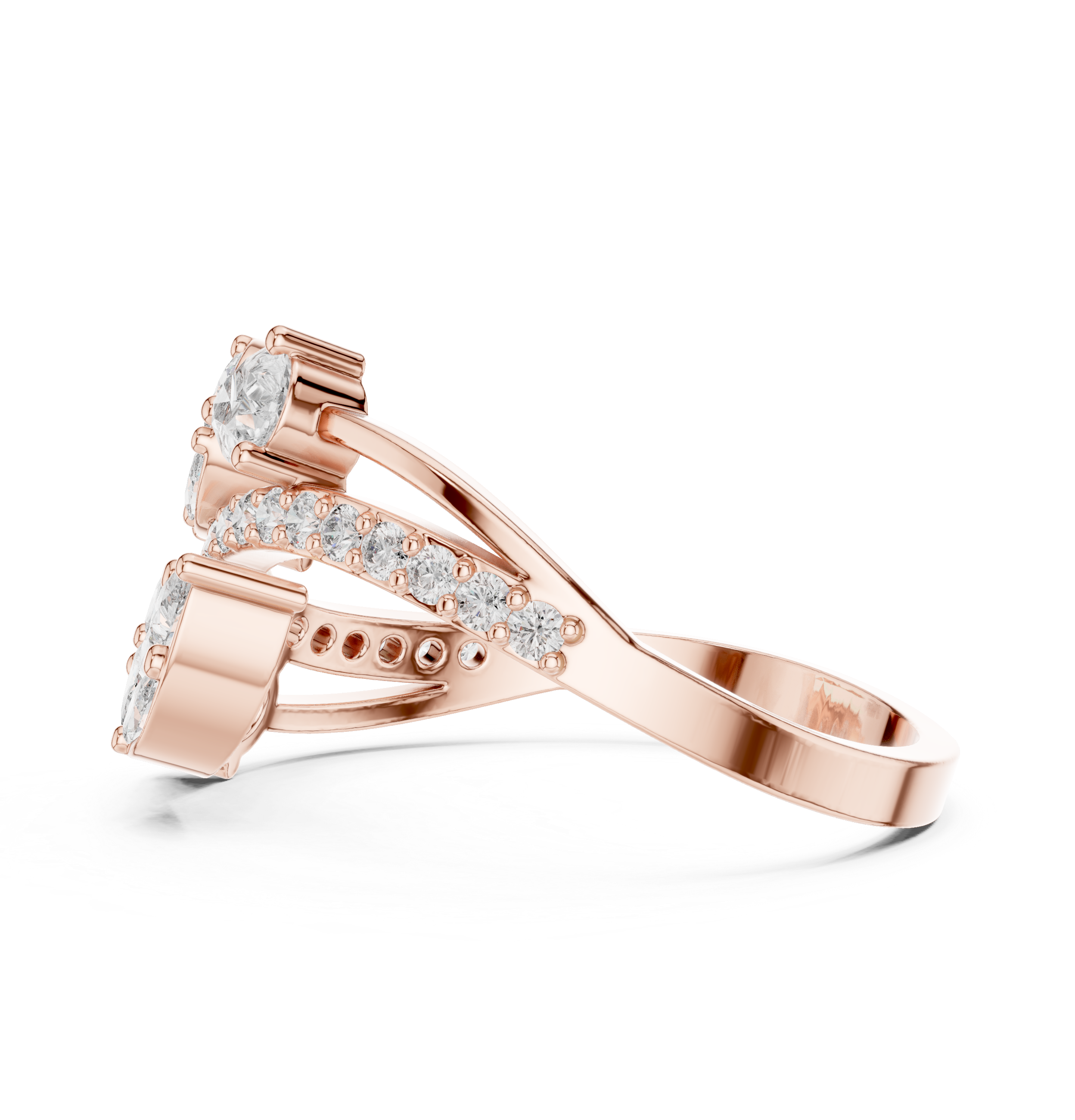 Nature Inspired Marquise & Pear Diamond Wrap Ring – Split Shank Pavé Statement Ring