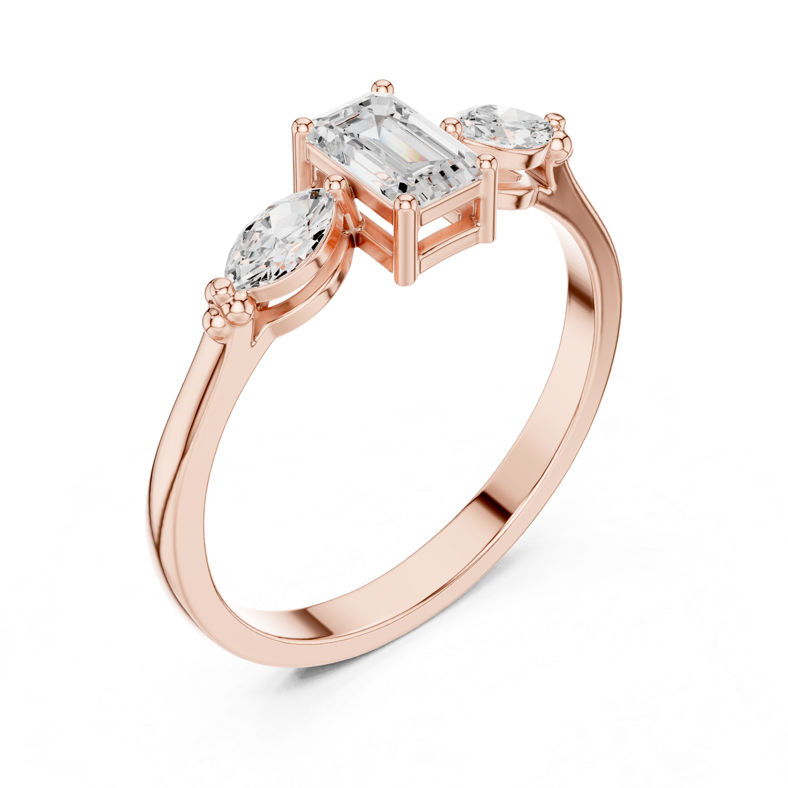 Emerald Cut Three Stone Engagement Ring – Marquise Side Stone Diamond Ring