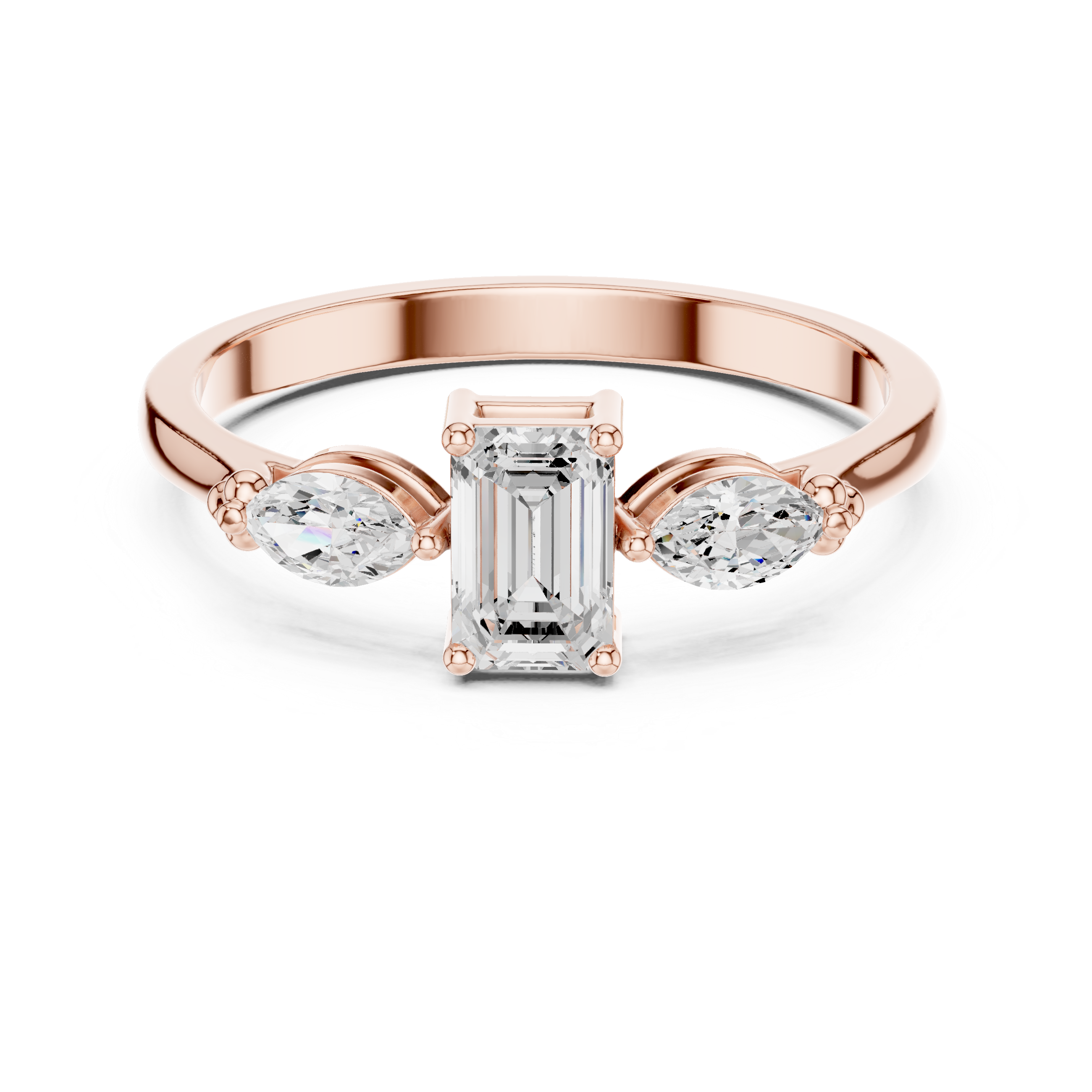 Emerald Cut Three Stone Engagement Ring – Marquise Side Stone Diamond Ring