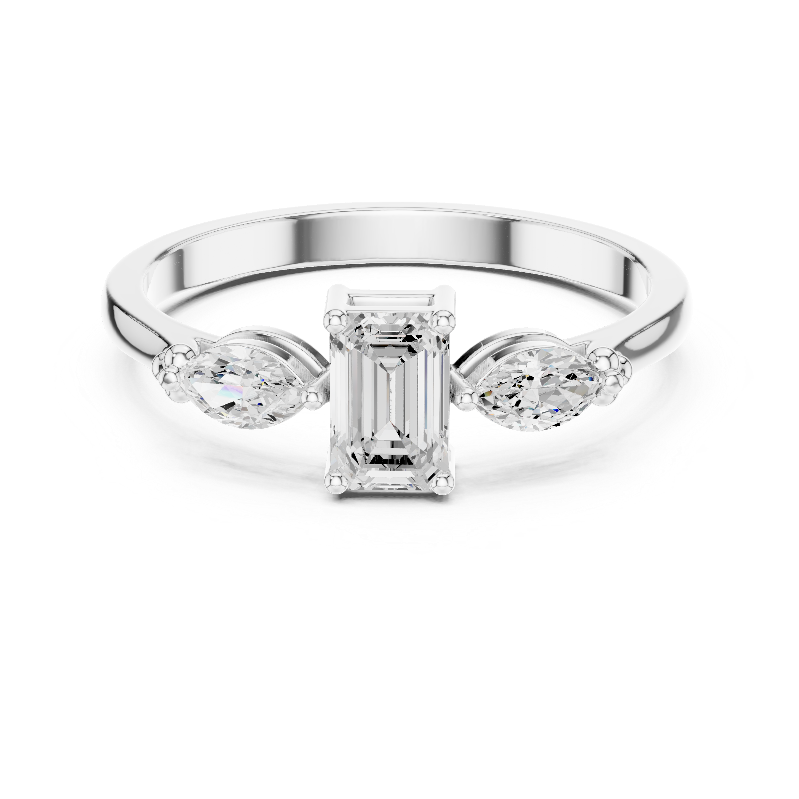 Emerald Cut Three Stone Engagement Ring – Marquise Side Stone Diamond Ring