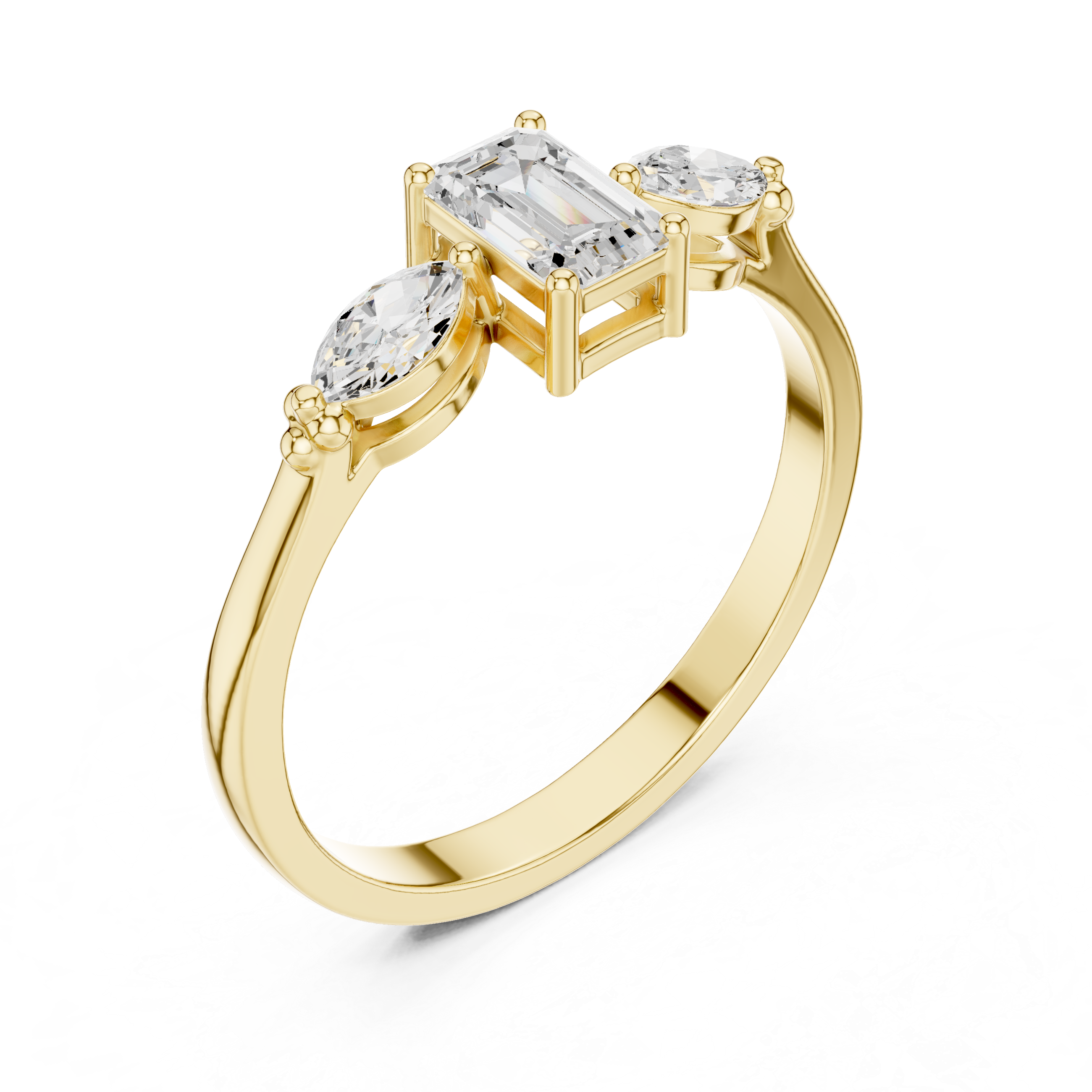 Emerald Cut Three Stone Engagement Ring – Marquise Side Stone Diamond Ring