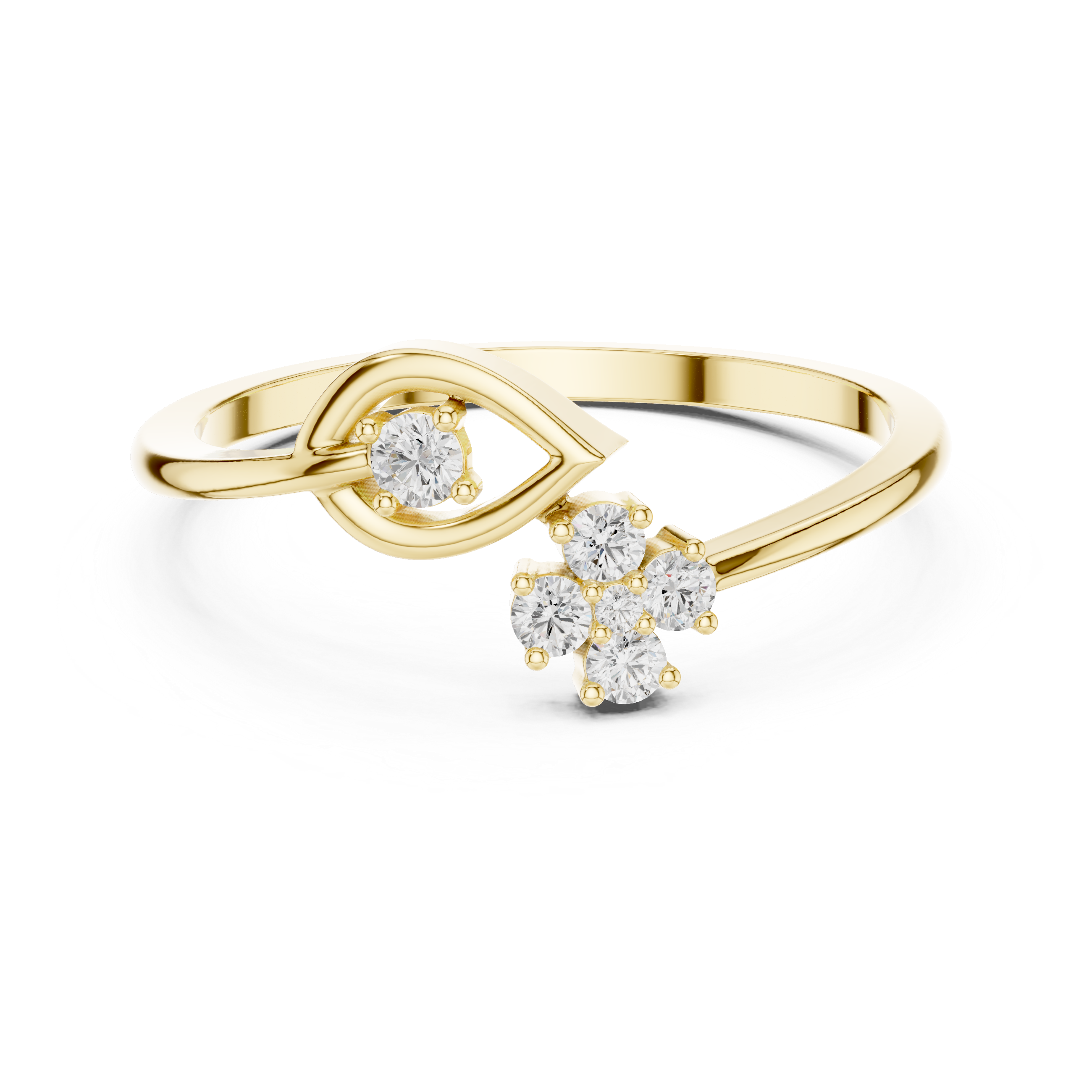 Evil Eye & Floral Diamond Open Ring – Minimalist Lucky Charm Ring