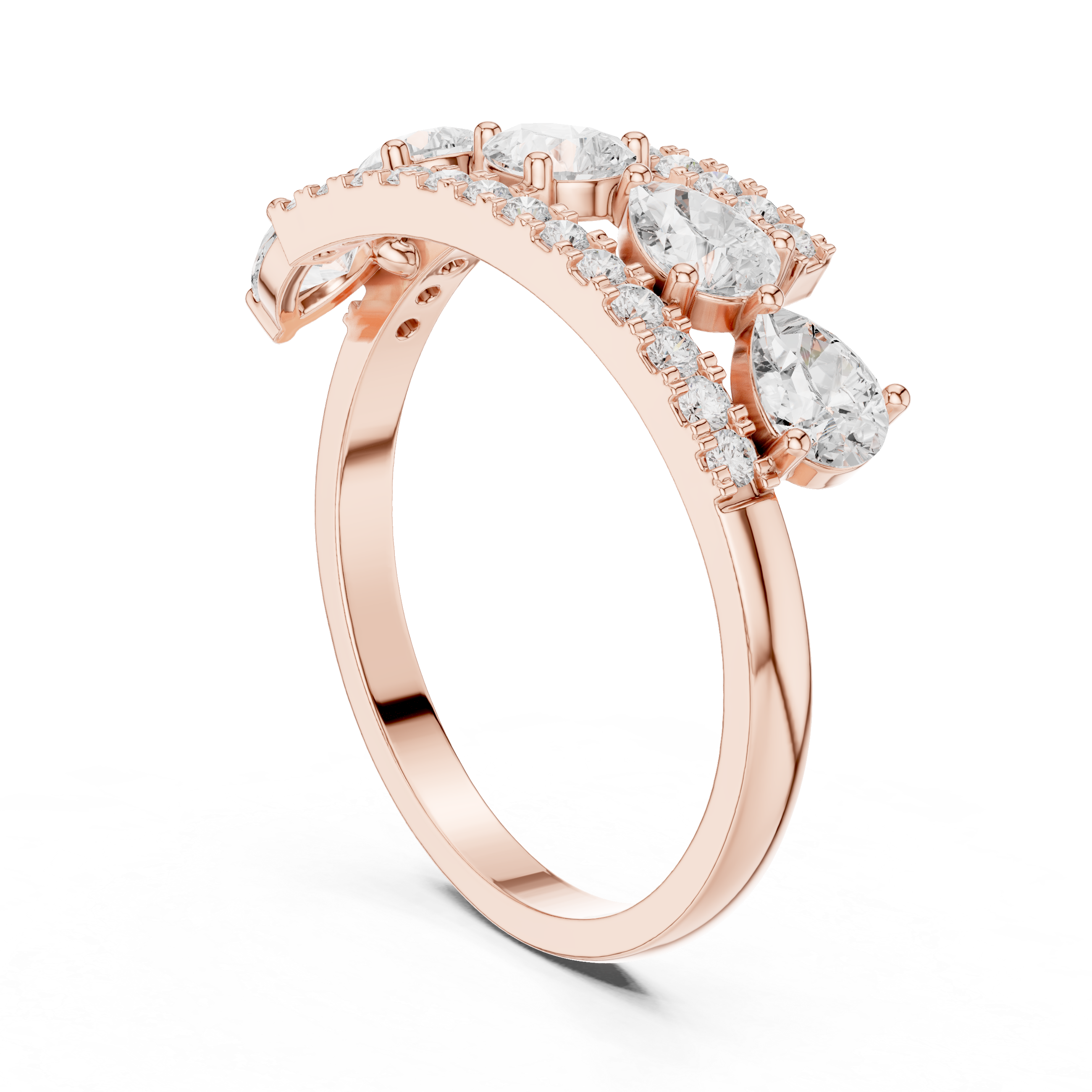 Pear Diamond Open Crossover Ring – Double Pavé Band Statement Ring