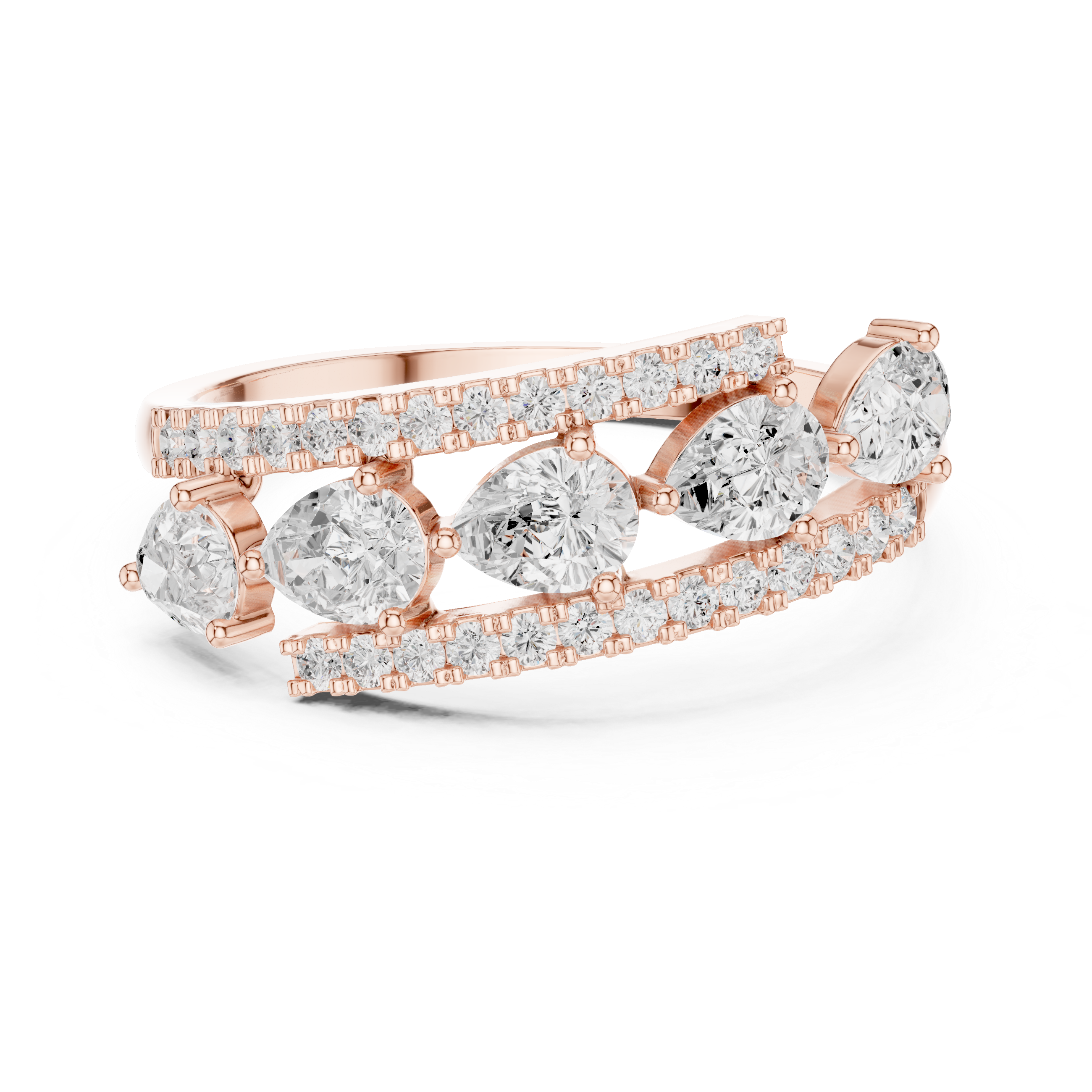 Pear Diamond Open Crossover Ring – Double Pavé Band Statement Ring