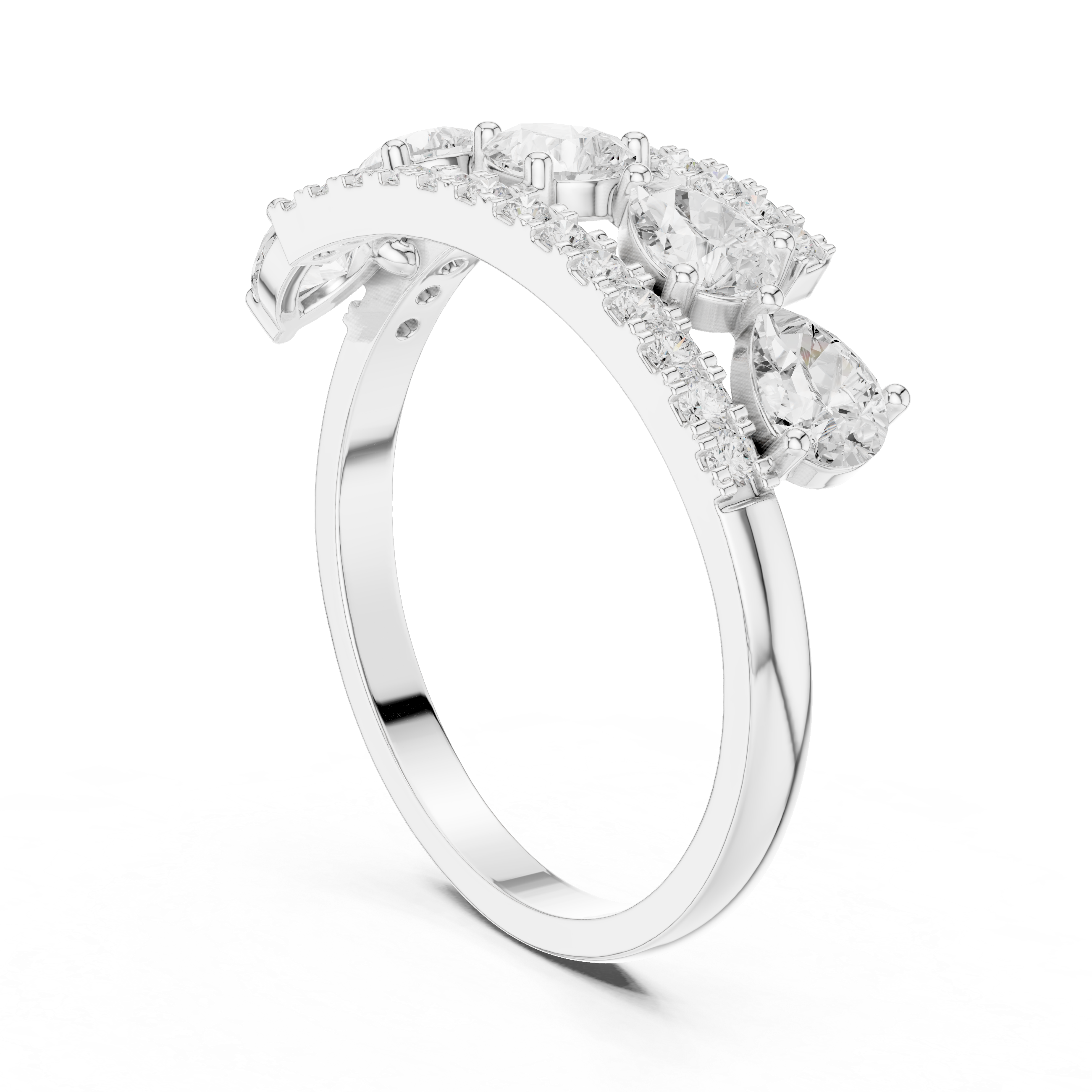 Pear Diamond Open Crossover Ring – Double Pavé Band Statement Ring