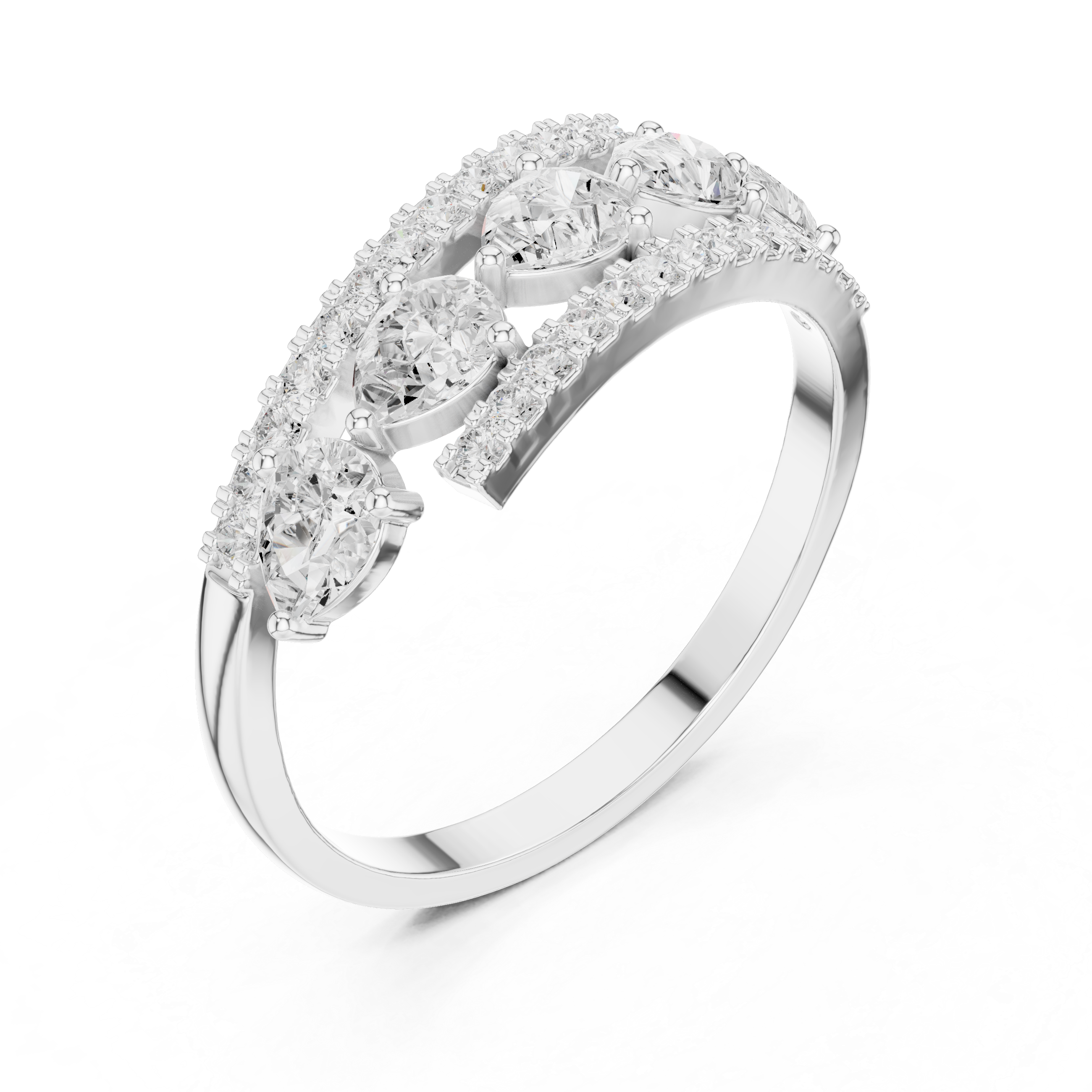 Pear Diamond Open Crossover Ring – Double Pavé Band Statement Ring