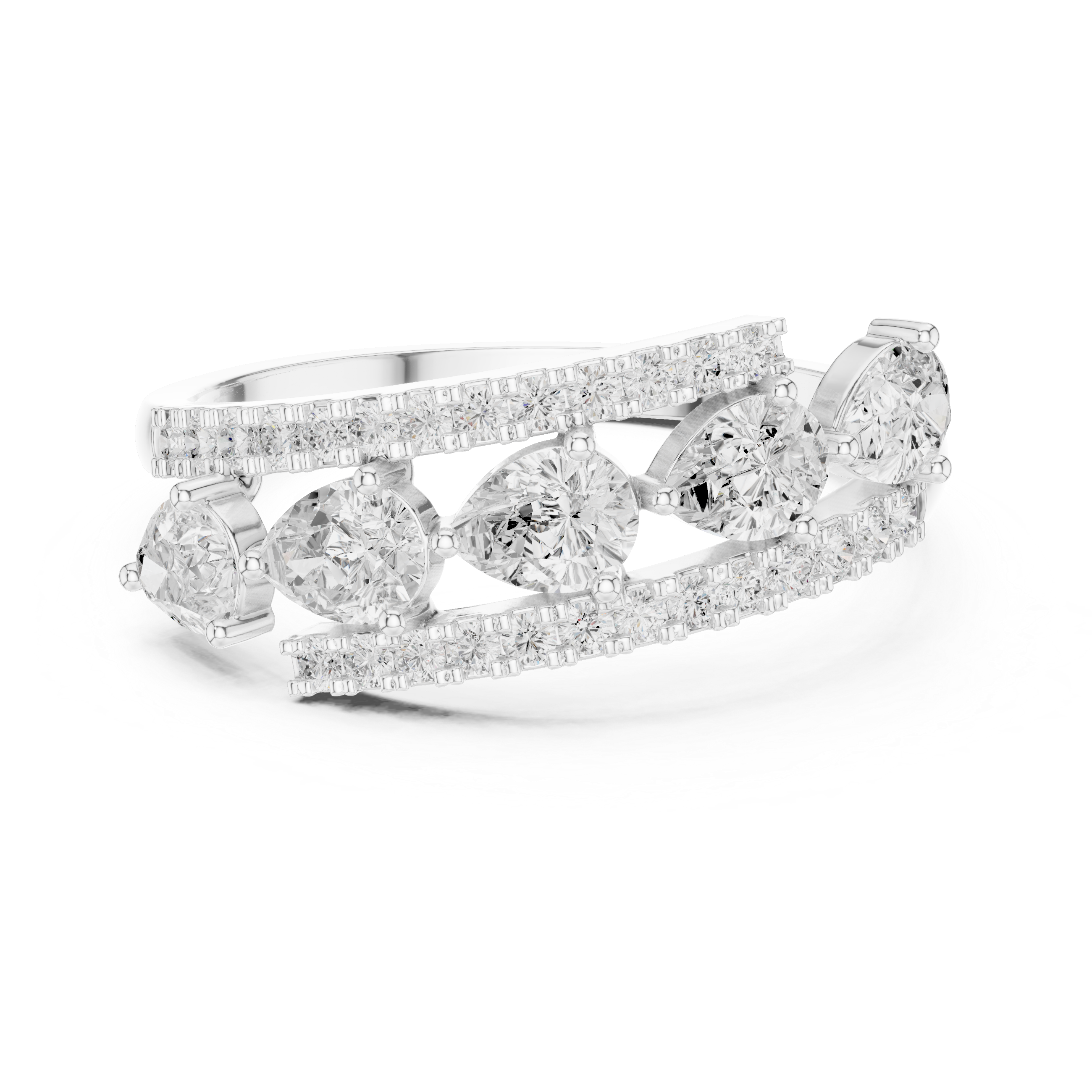 Pear Diamond Open Crossover Ring – Double Pavé Band Statement Ring