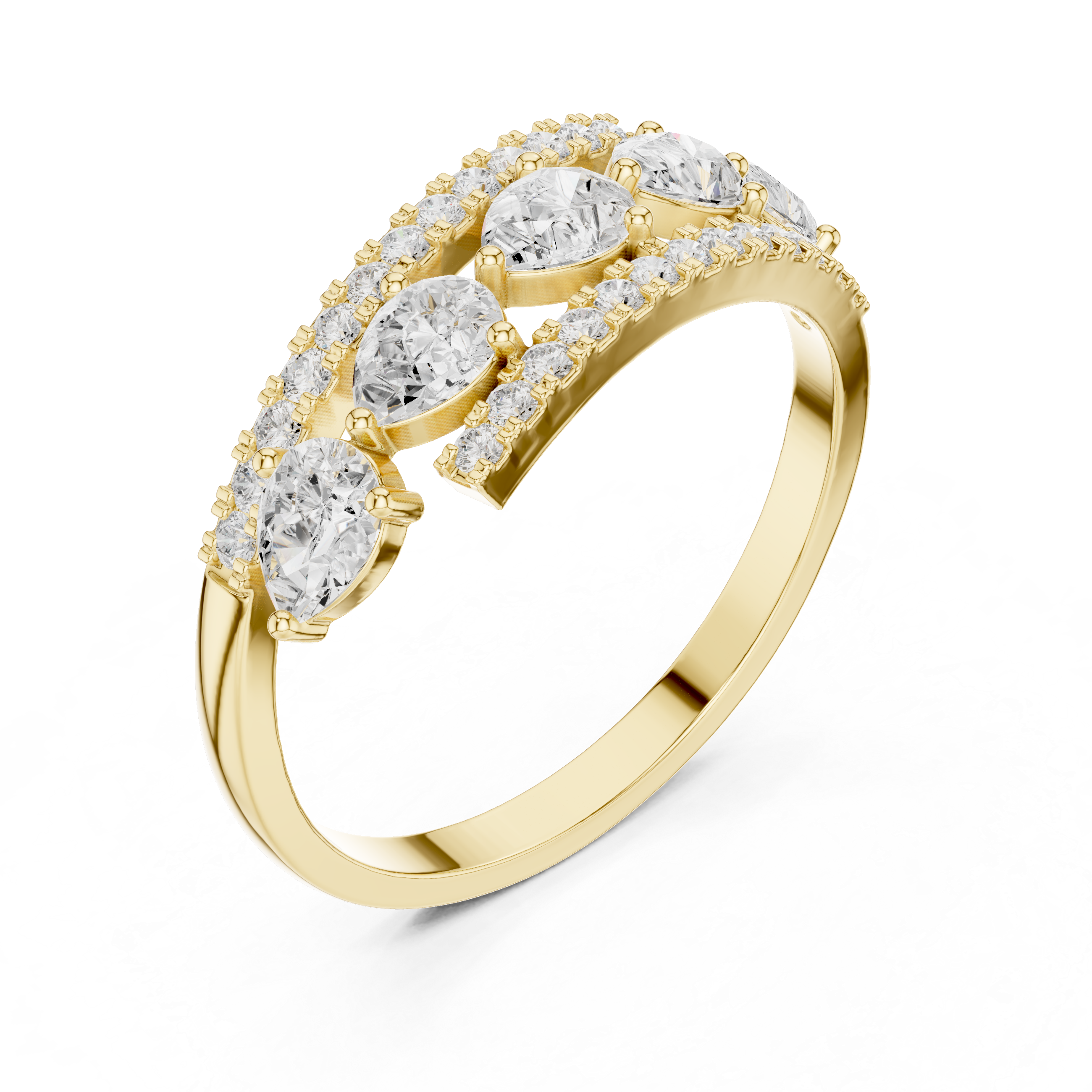 Pear Diamond Open Crossover Ring – Double Pavé Band Statement Ring