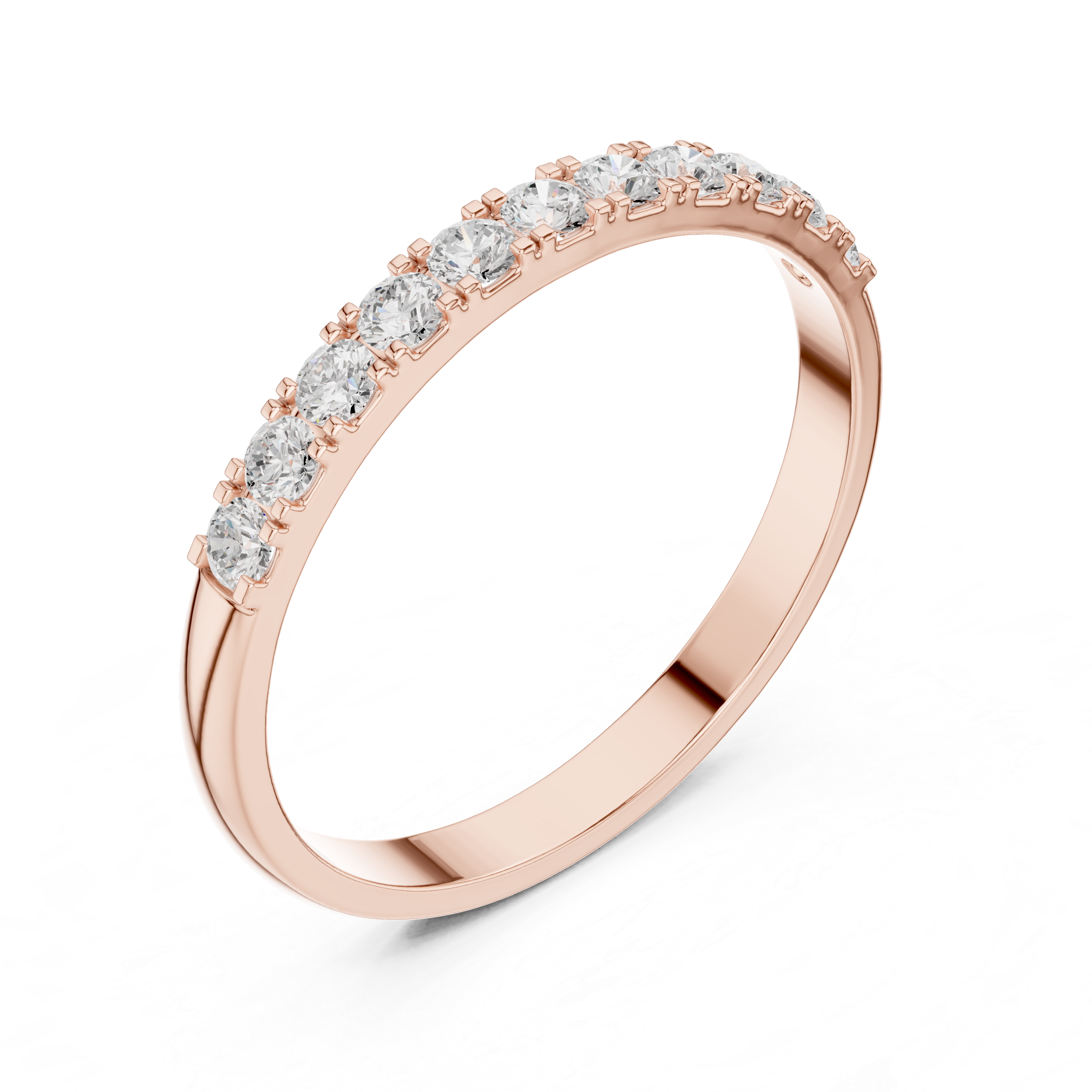 Round Diamond Half Eternity Wedding Band – Minimalist Micro Prong Stackable Ring