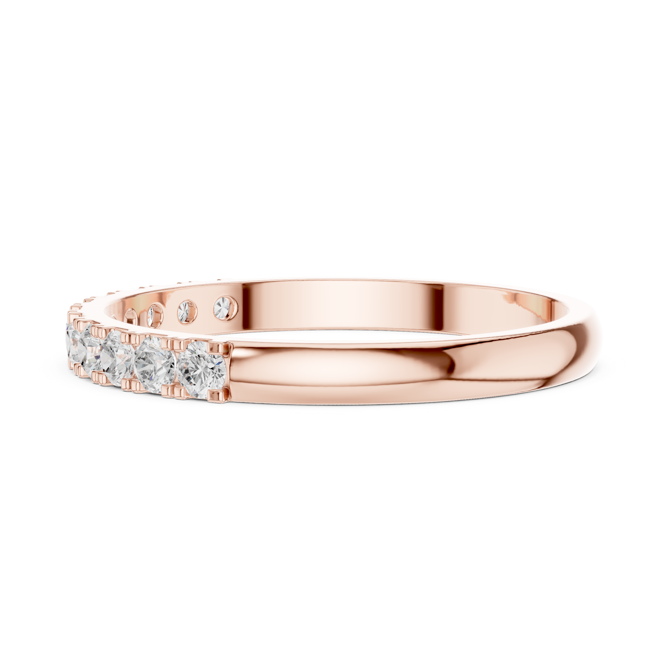 Round Diamond Half Eternity Wedding Band – Minimalist Micro Prong Stackable Ring
