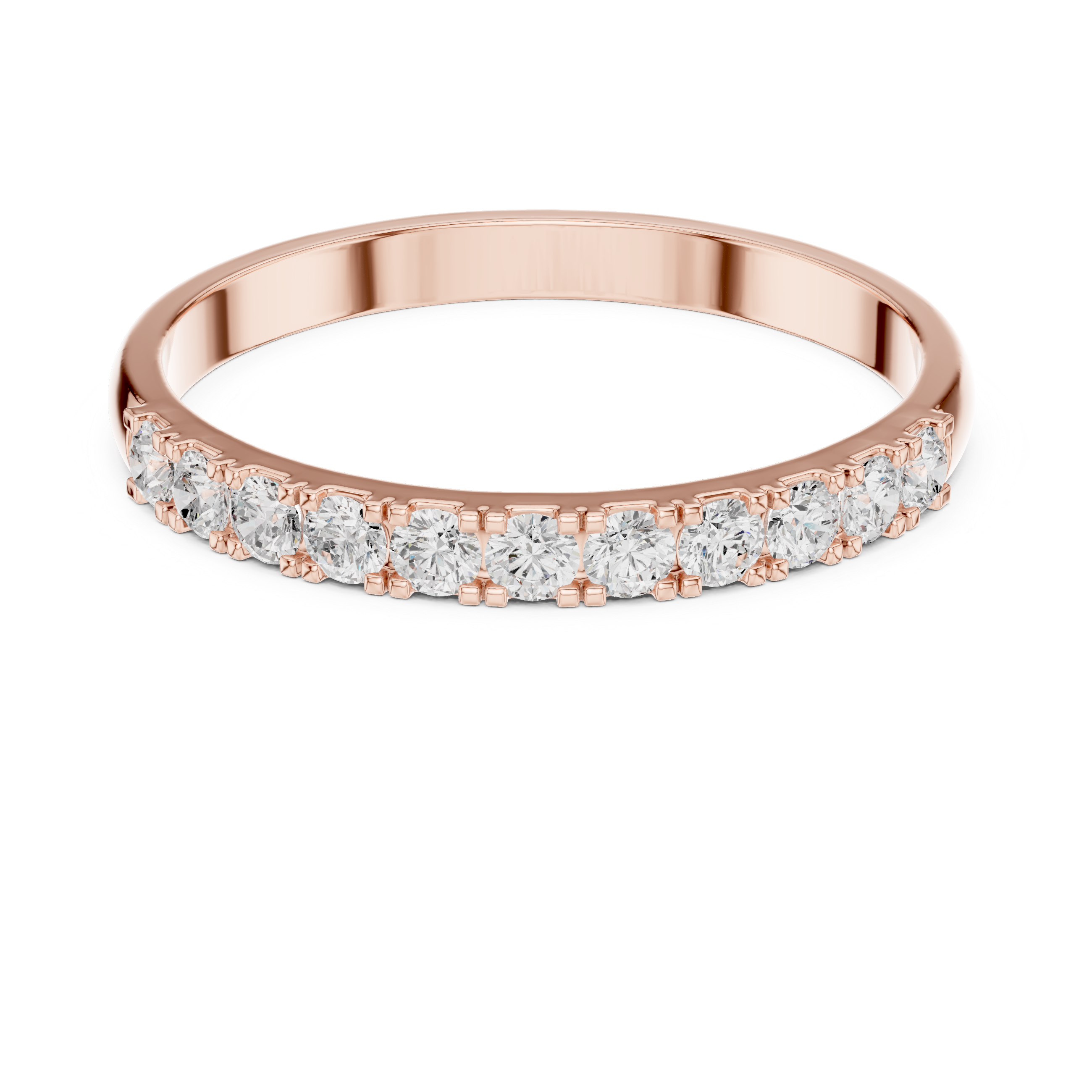 Round Diamond Half Eternity Wedding Band – Minimalist Micro Prong Stackable Ring