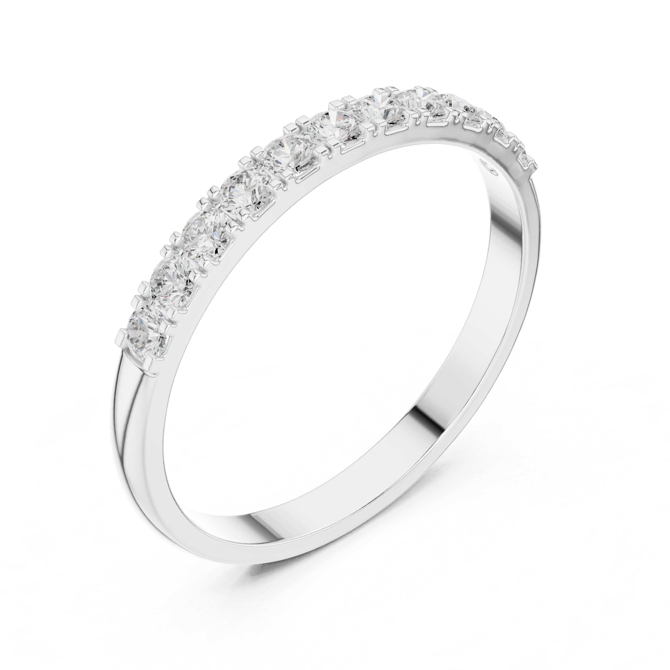 Round Diamond Half Eternity Wedding Band – Minimalist Micro Prong Stackable Ring