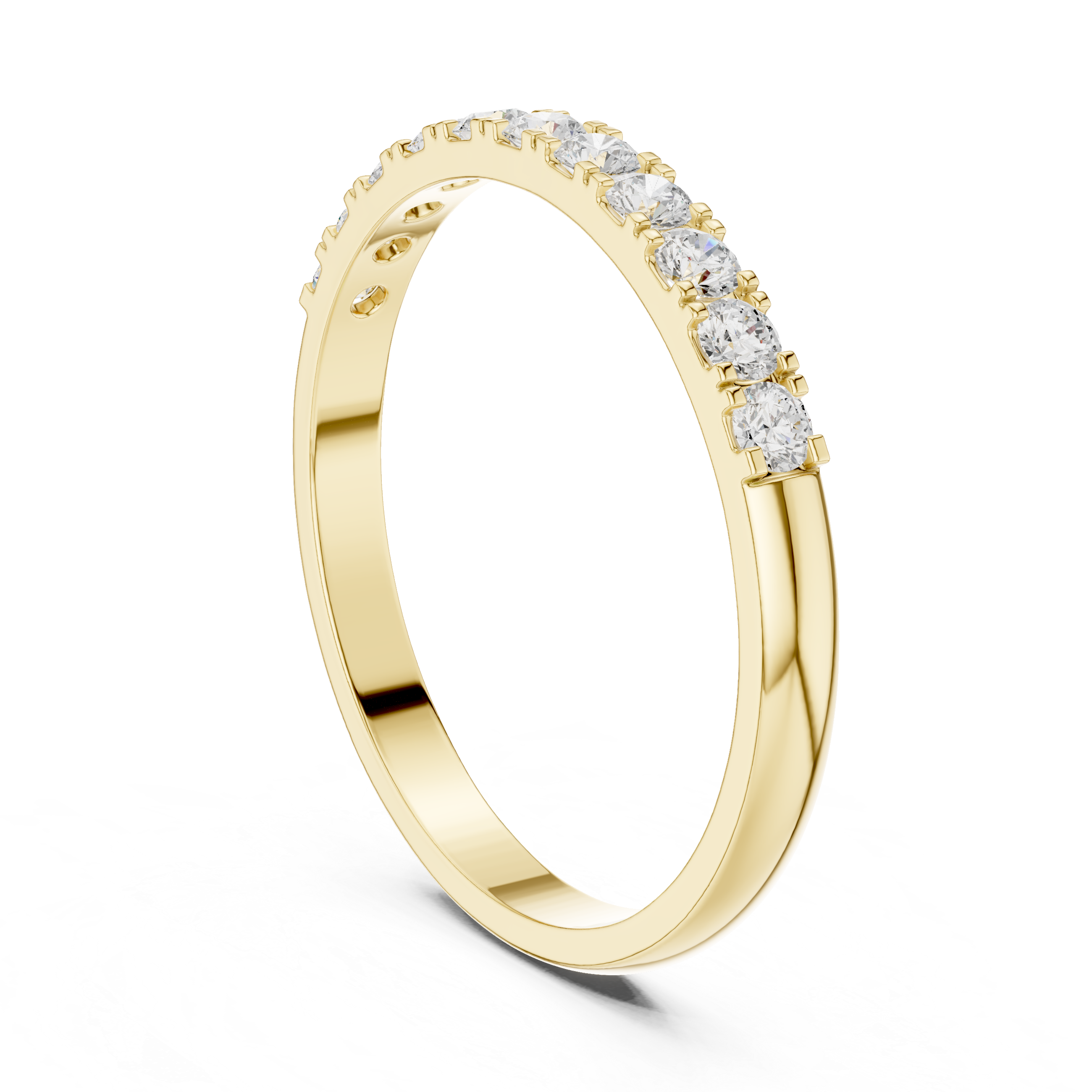 Round Diamond Half Eternity Wedding Band – Minimalist Micro Prong Stackable Ring