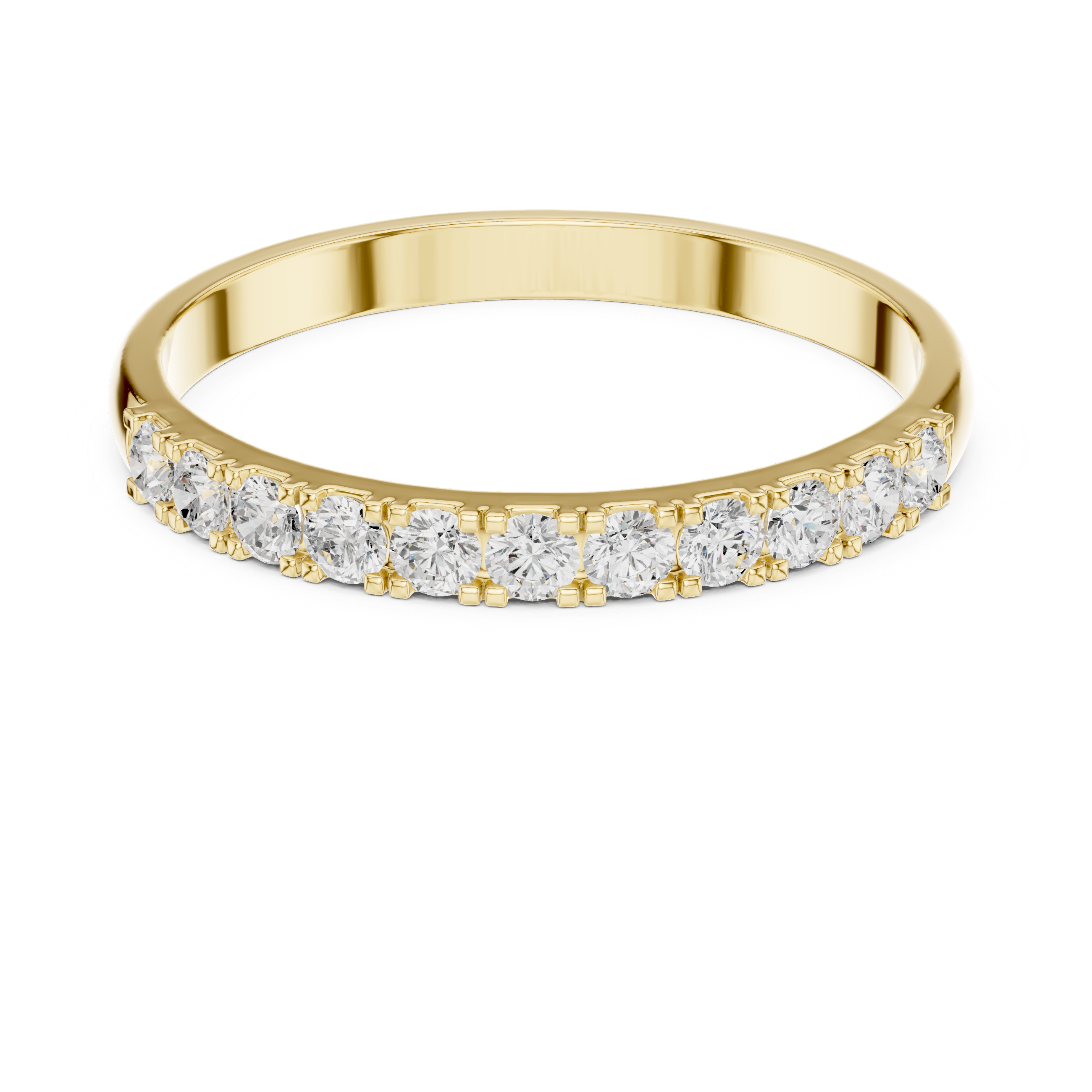 Round Diamond Half Eternity Wedding Band – Minimalist Micro Prong Stackable Ring