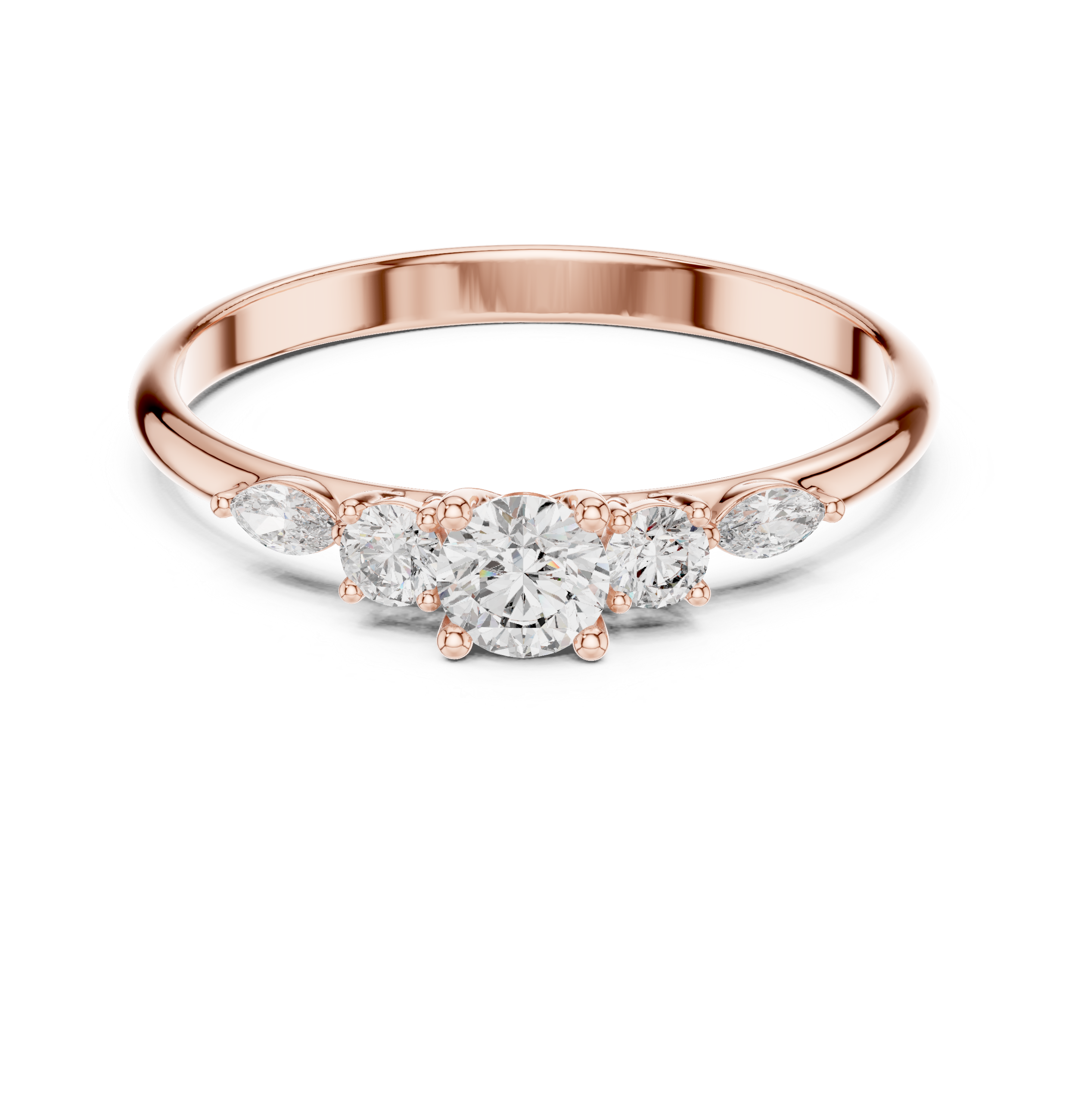 Round Diamond Engagement Ring with Marquise Side Stones – Classic Five Stone Promise Ring